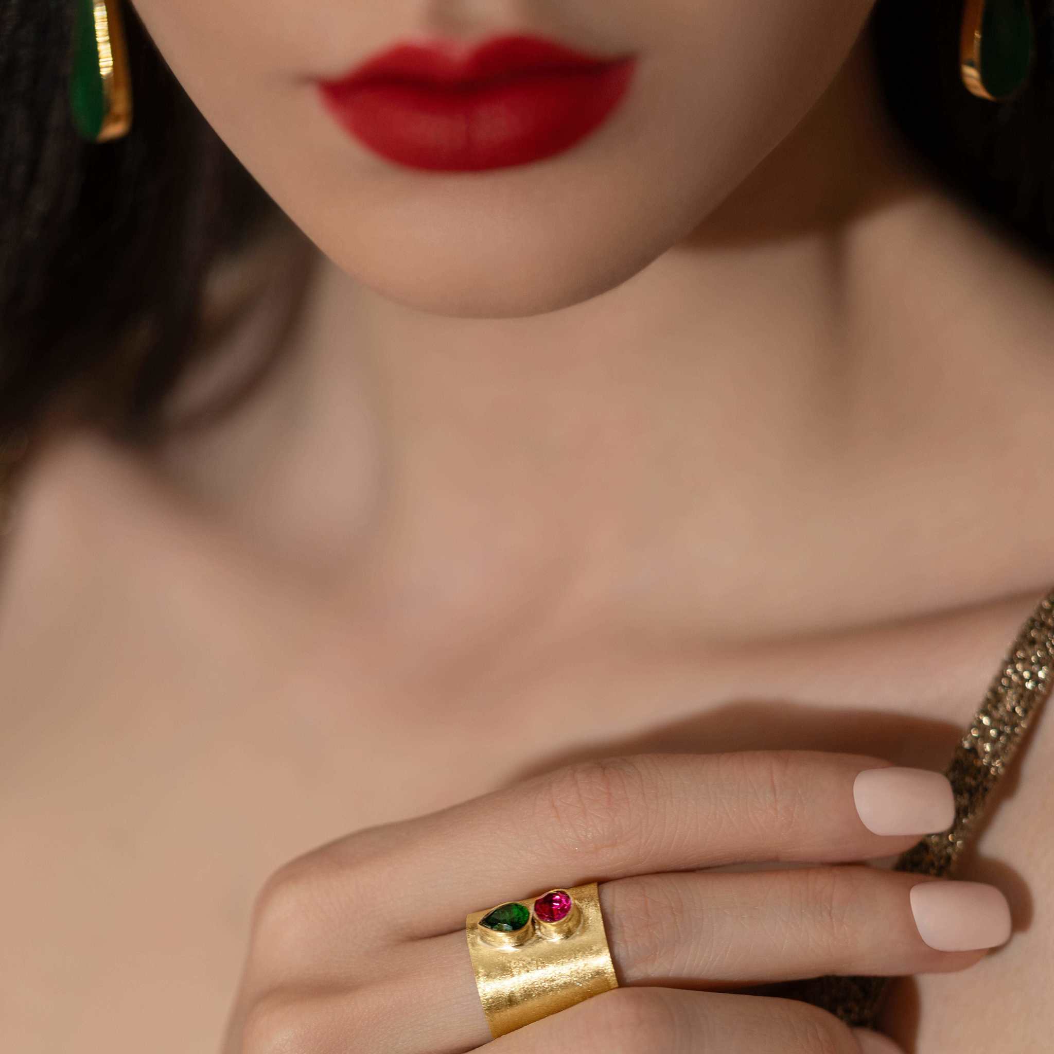 Persian Rings-Brass Handmade Ring with Colorful Crystal: Persian Jewelry-AFRA ART GALLERY
