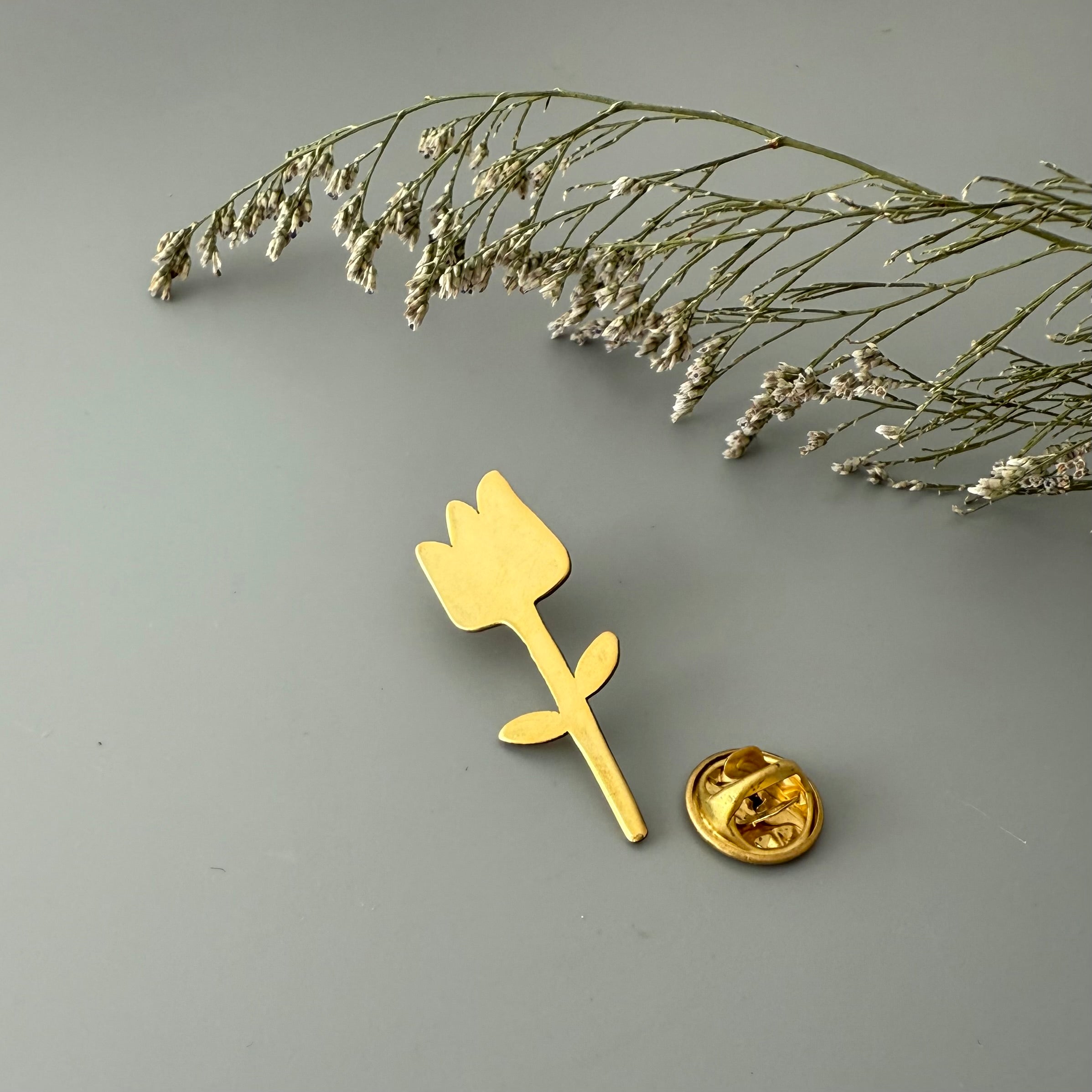 Floral Brass Brooch with Minimal Design