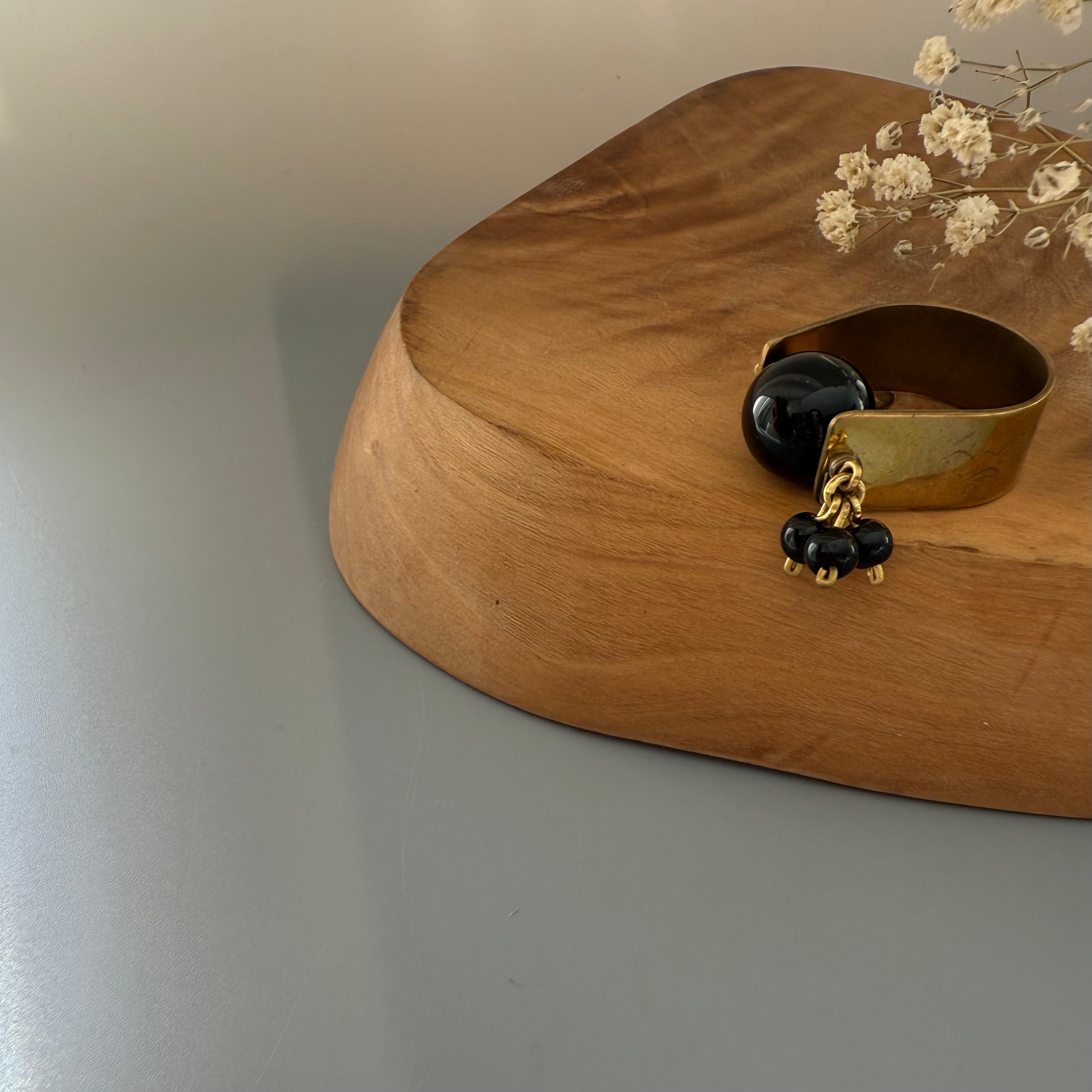 Handmade Brass Ring with Calligraphy and Gemstone Ball
