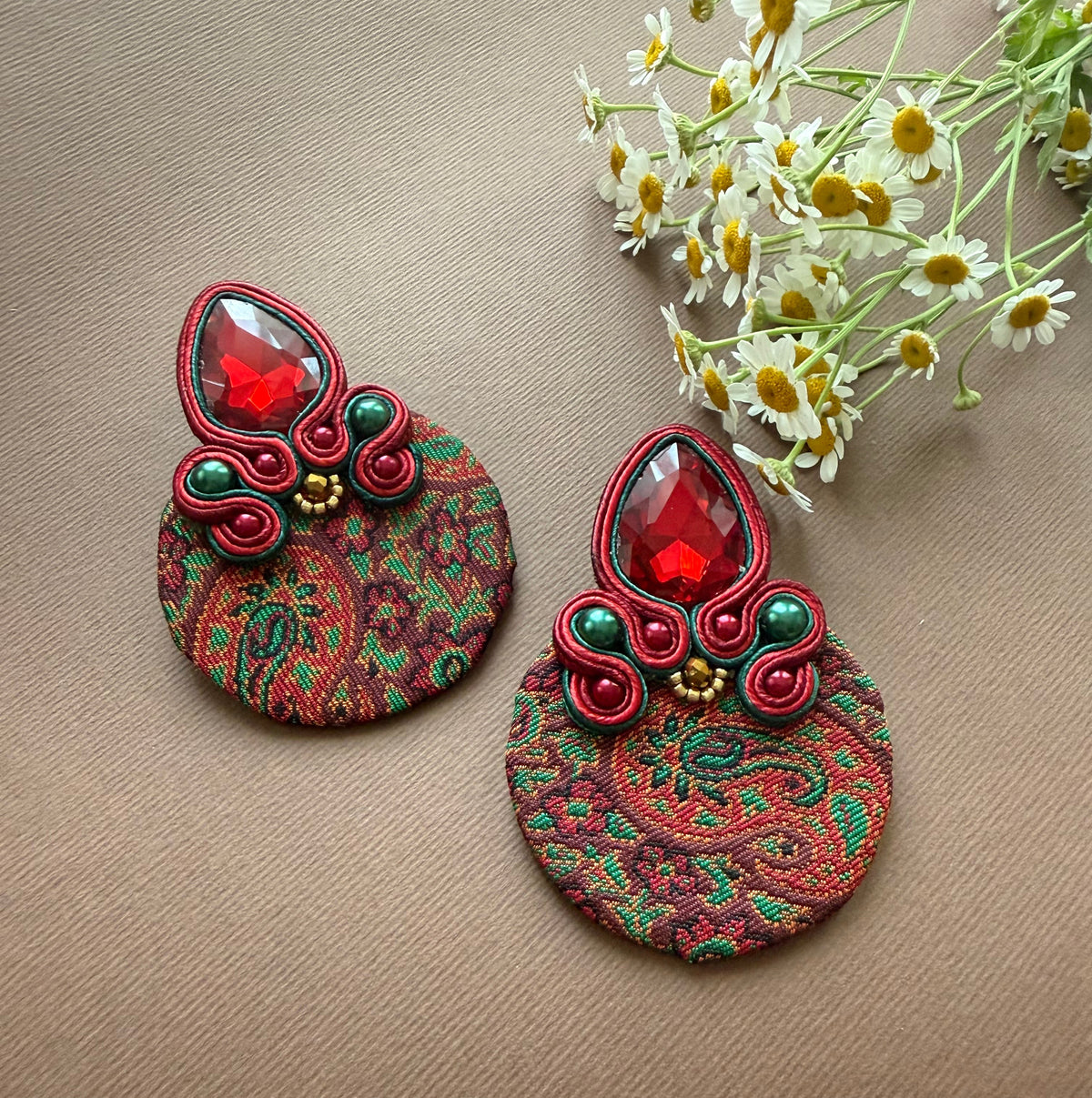 Soutache Earrings with Termeh and Beads - AFRA ART GALLERY