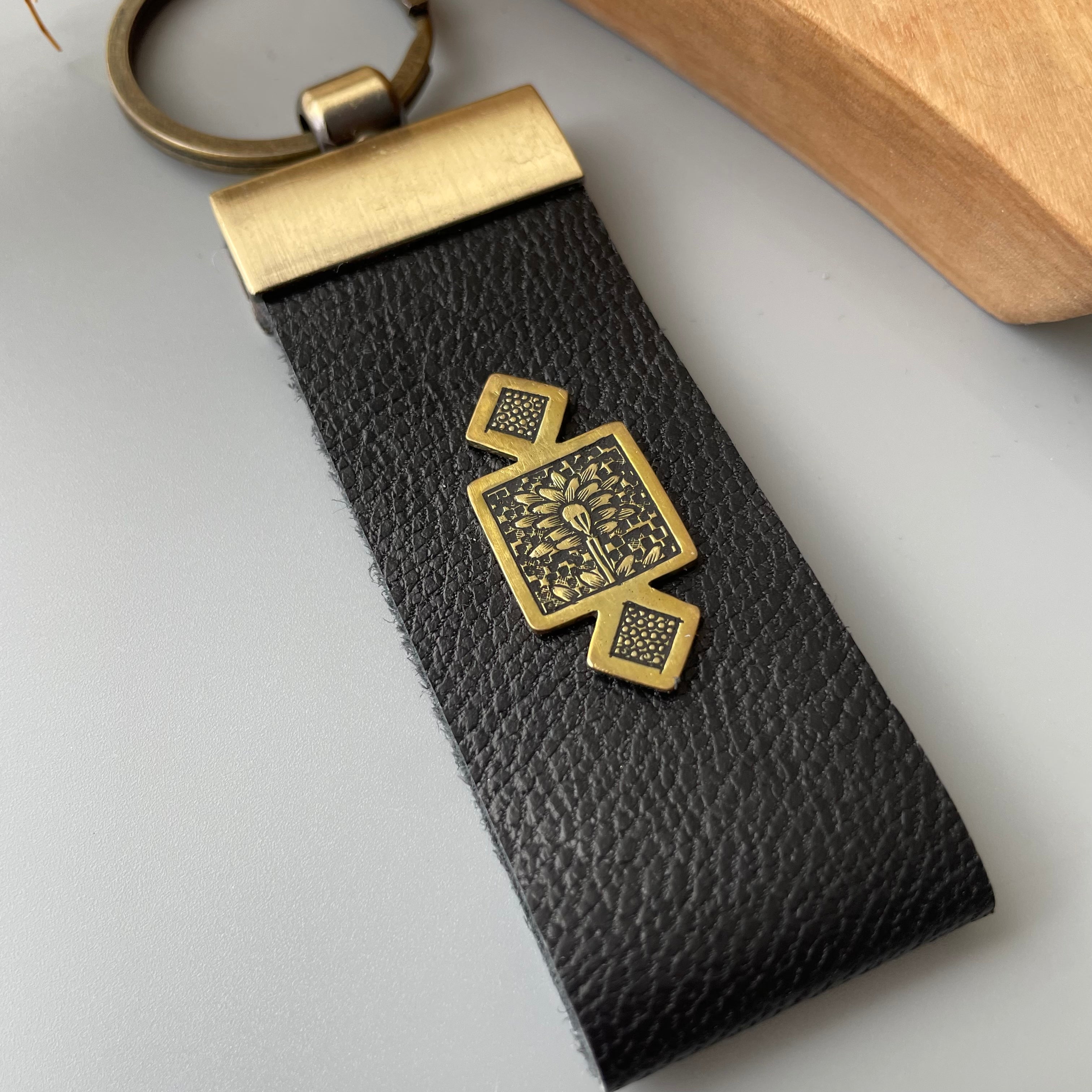 Handmade Leather and Engraved Brass Key Holder