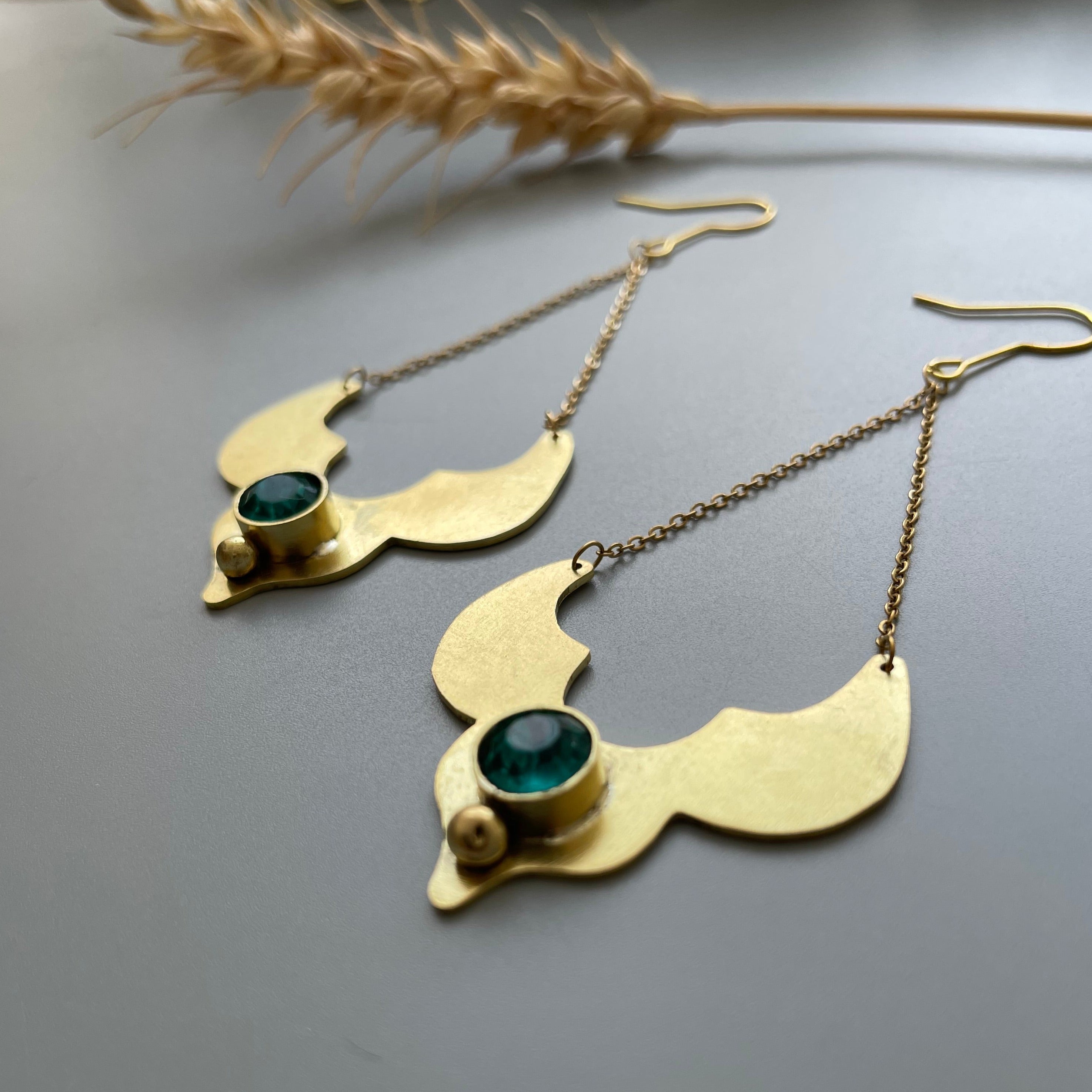 Persian Earrings Handmade Dangle Brass Earrings with Shiny Crystal:Persian Jewelry-AFRA ART GALLERY