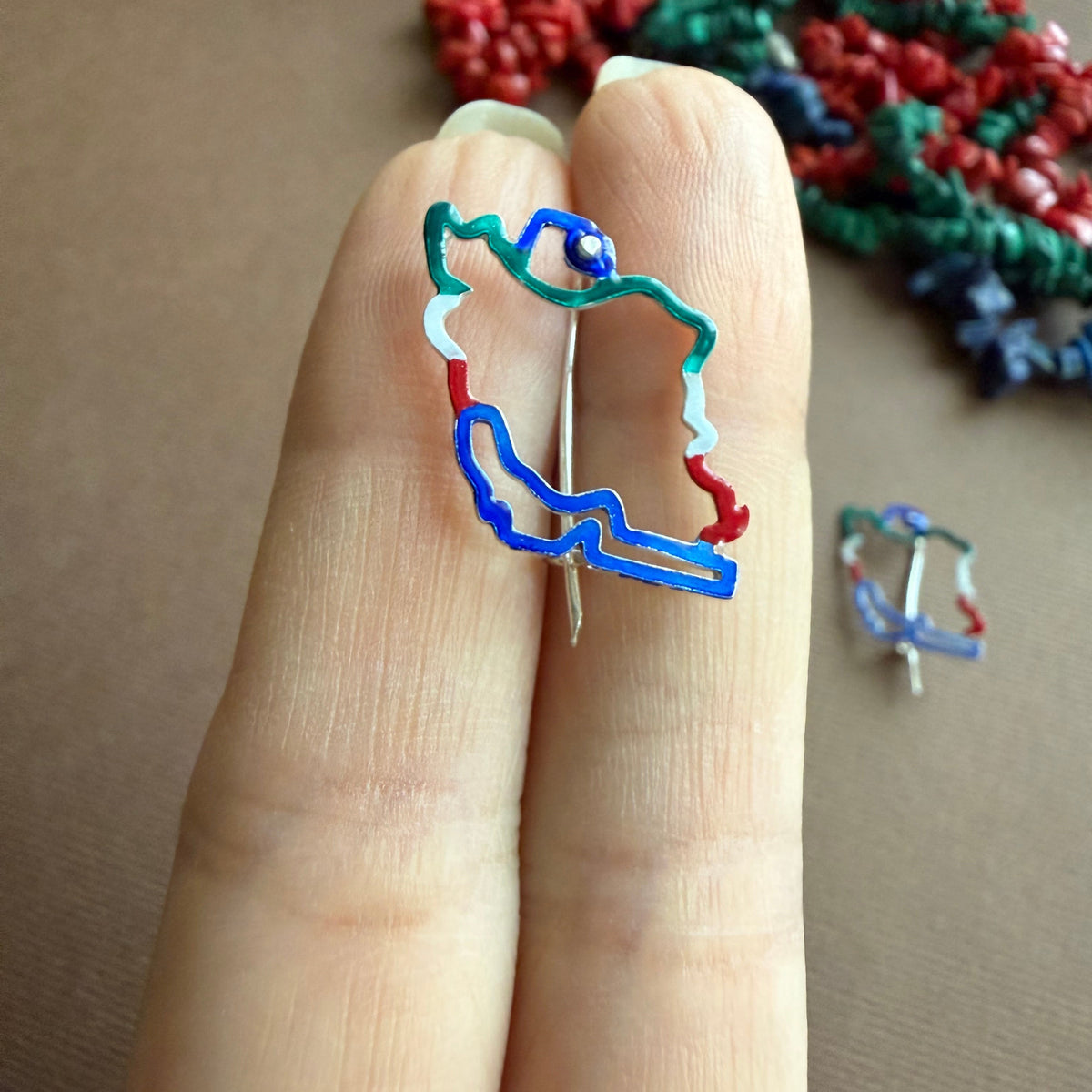 Iran Map & Tulips Silver Brooch - AFRA ART GALLERY