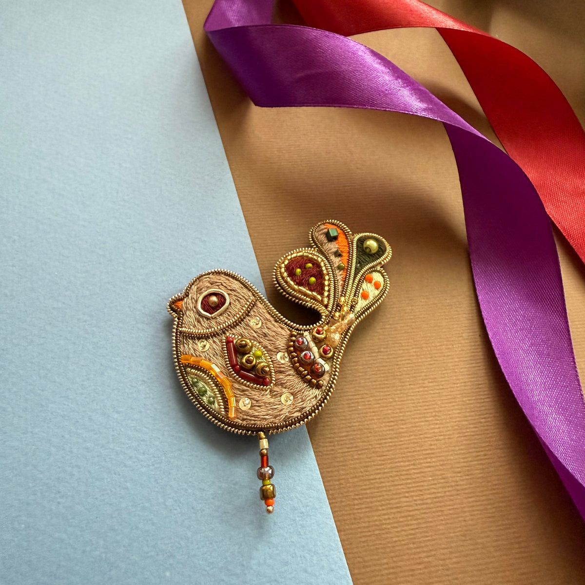 Colorful Bird Embroidered Brooch - AFRA ART GALLERY