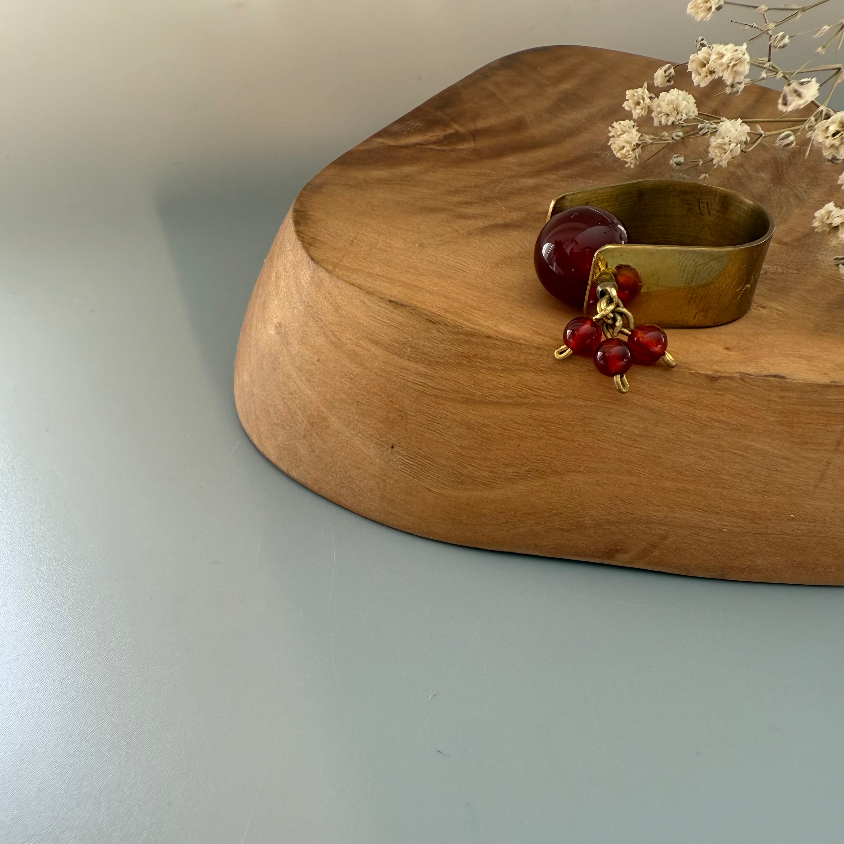 Handmade Brass Ring with Calligraphy and Gemstone Ball
