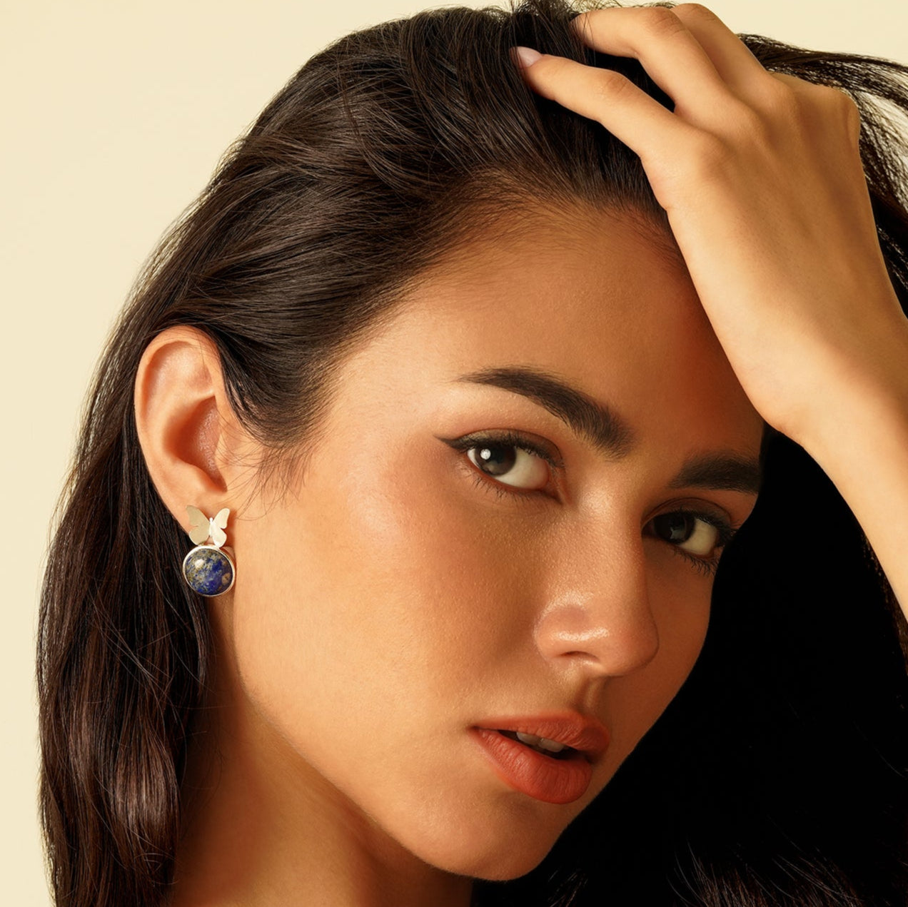 Persian Silver Earrings with Lazuli and Butterfly