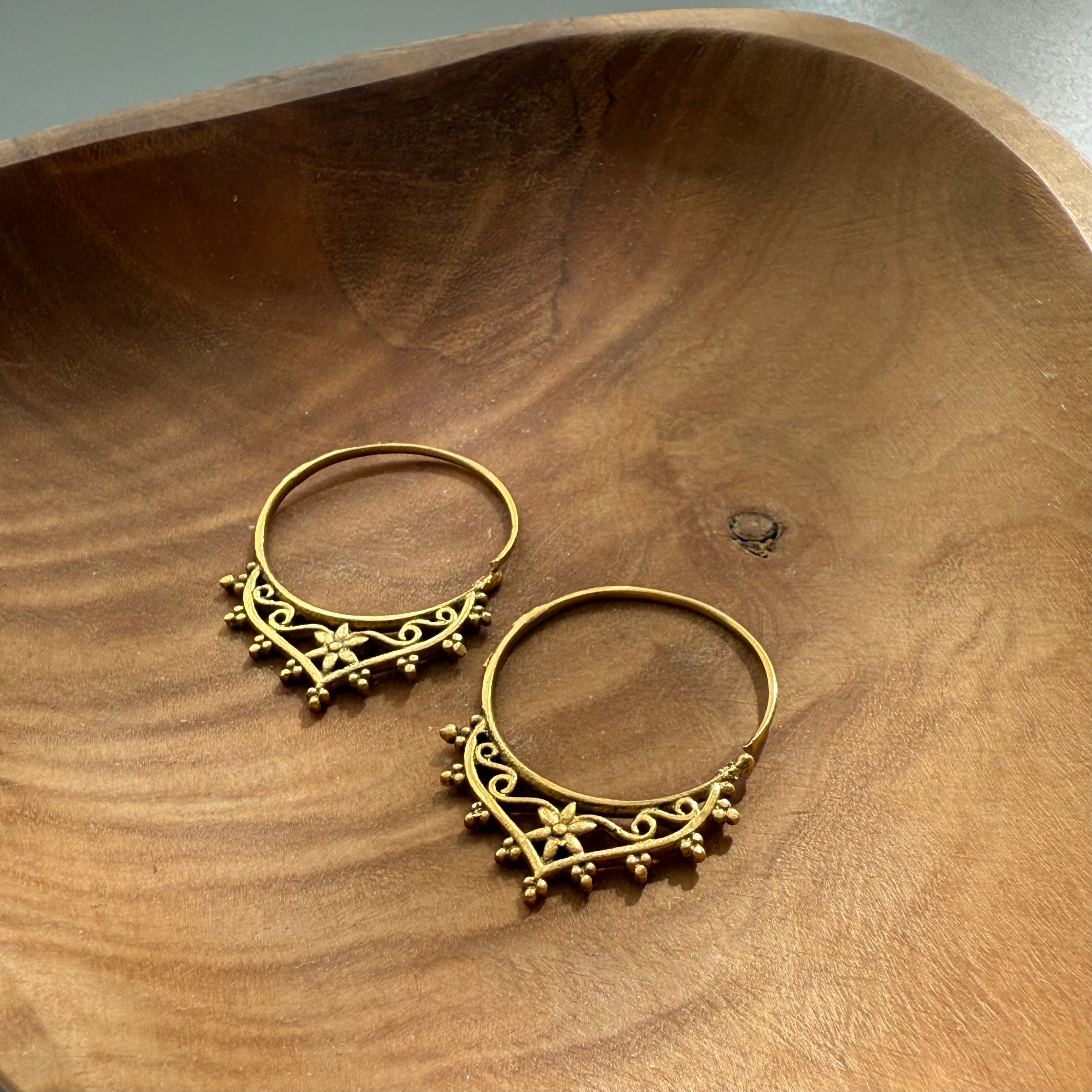 Brass Earrings with Geometric Patterns in Various Shapes