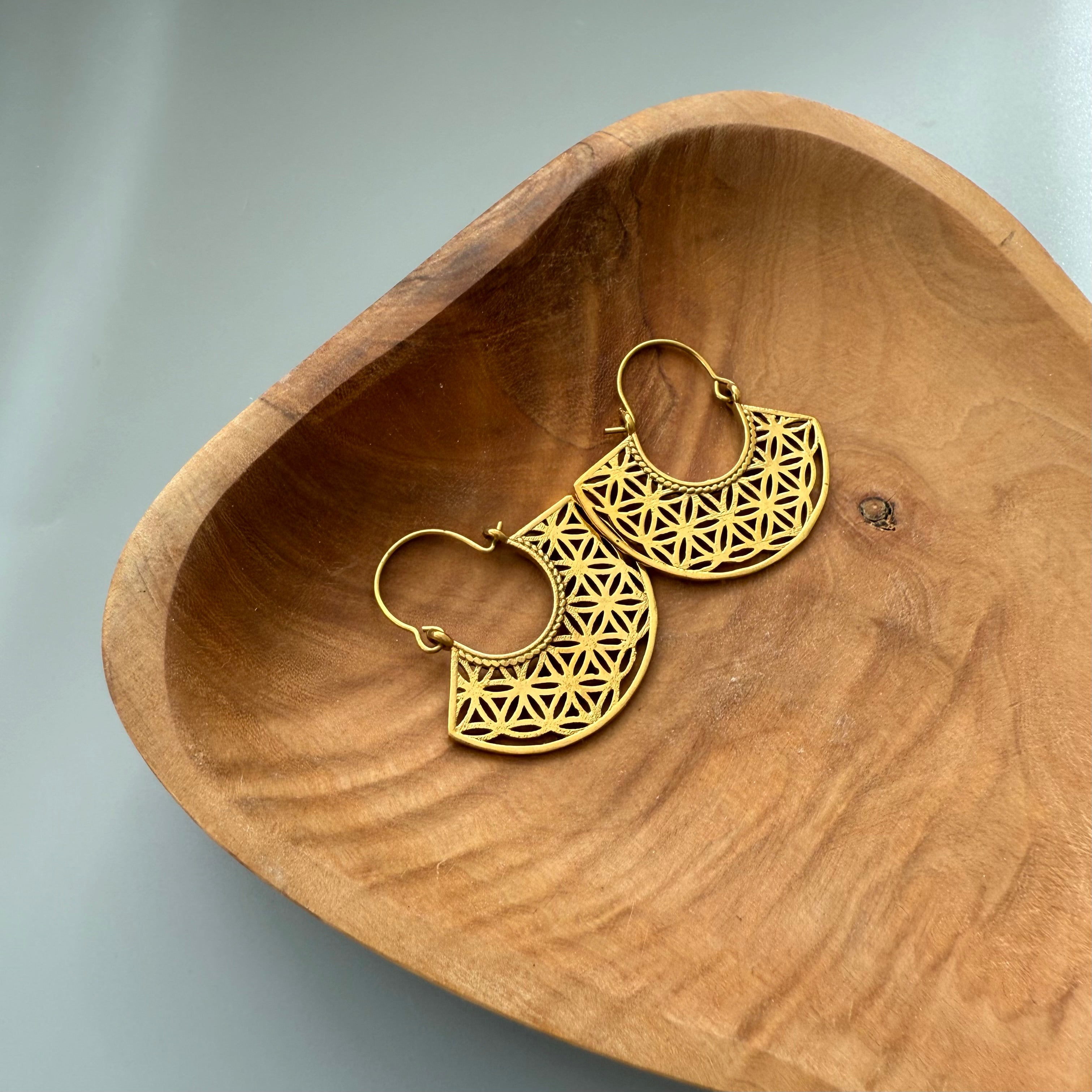 Brass Earrings with Geometric Patterns in Various Shapes