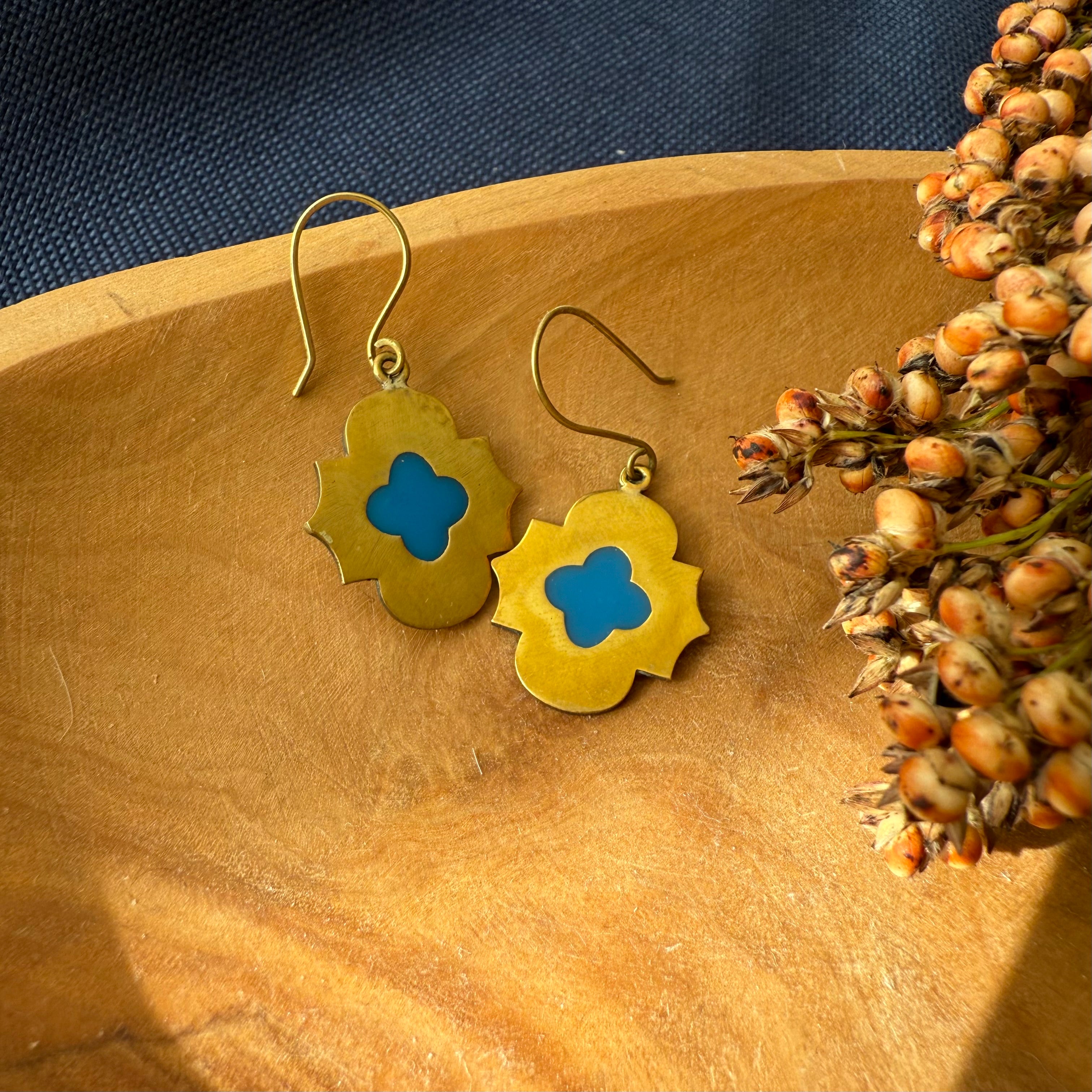 Persian Eslimi Earrings with Enamel in Dark Blue