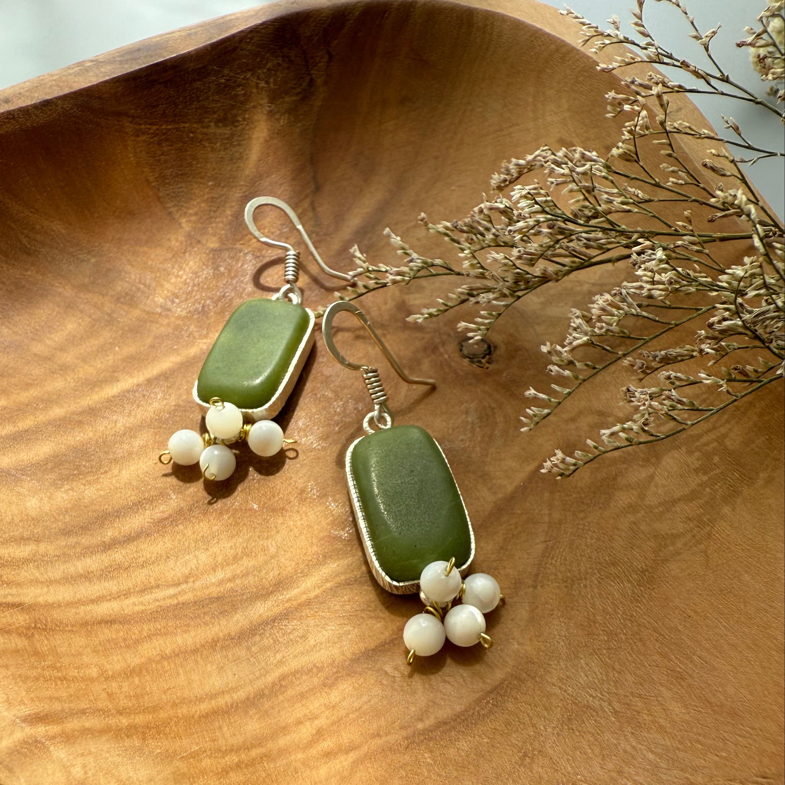 Persian Earrings-Classic Silver Earrings with Natural Green Gemstone:Persian Jewelry -AFRA ART GALLERY