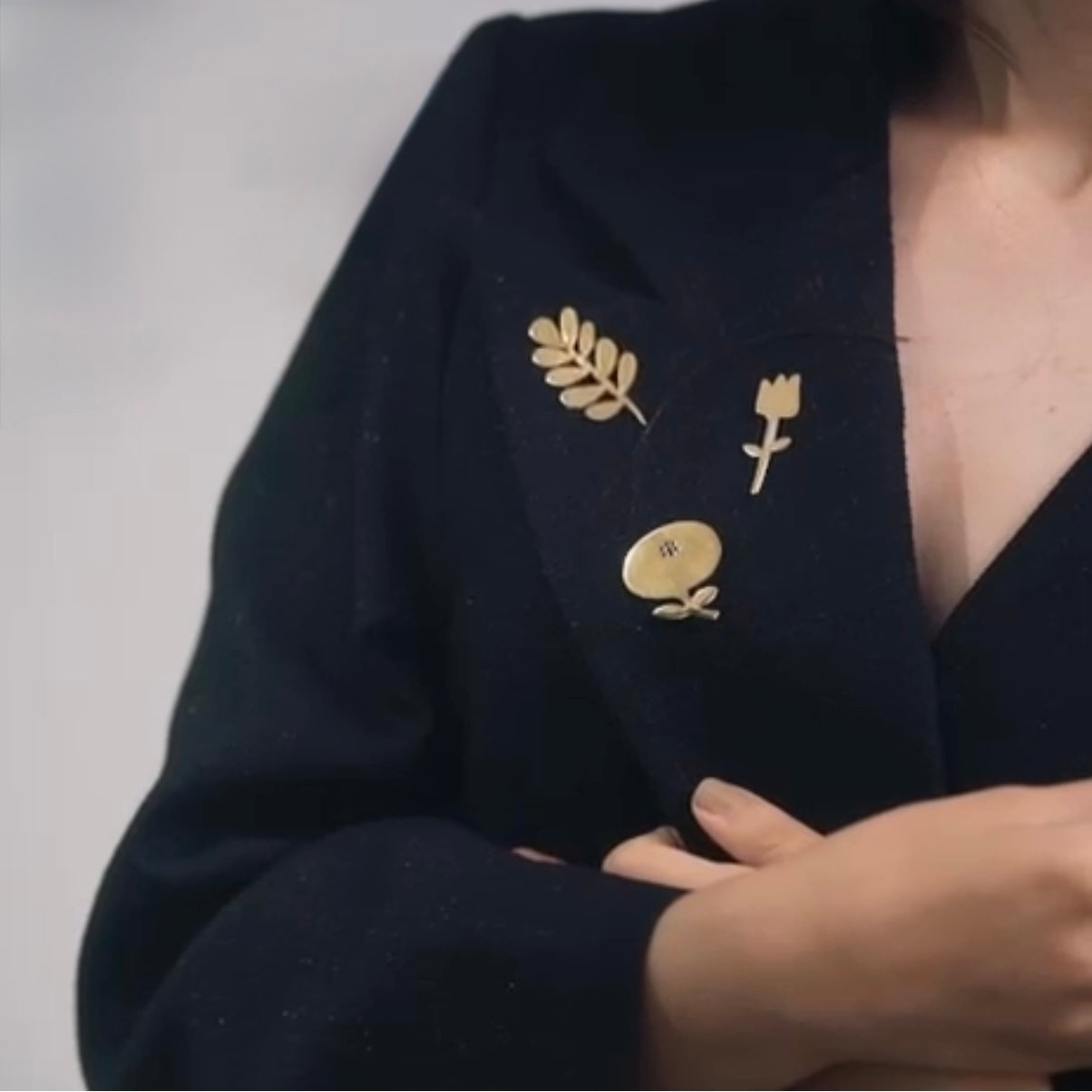 Floral Brass Brooch with Minimal Design