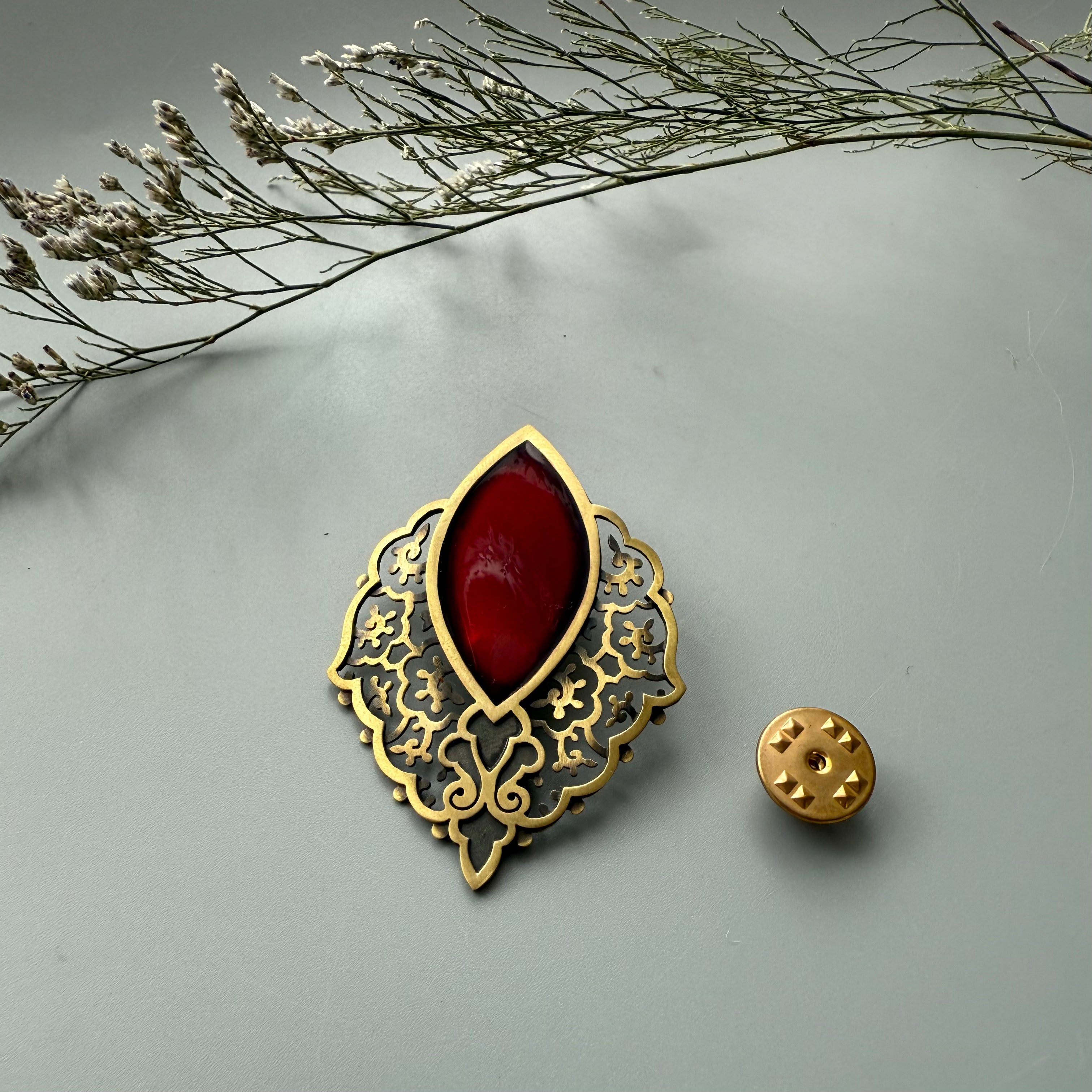 Handmad Engraved Brooch with Enamel
