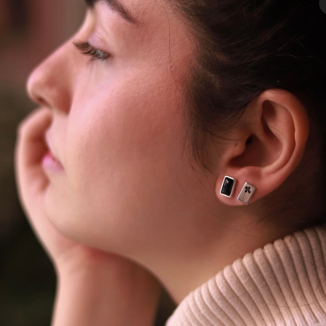 Handmade Asymmetrical Silver Tiny Stud Earrings - AFRA ART GALLERY