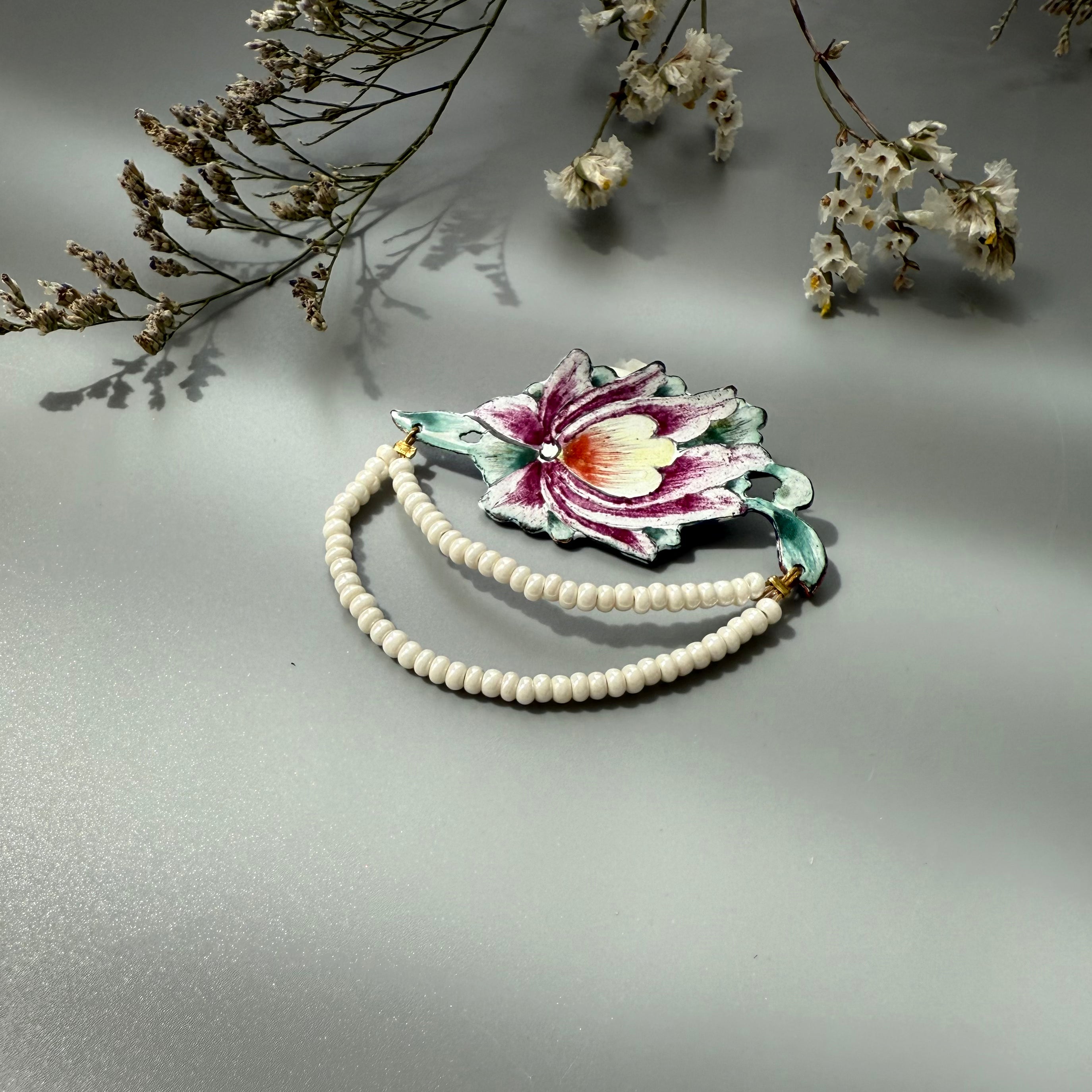 Handmade Brooch with Hand Painting drawing Enamel