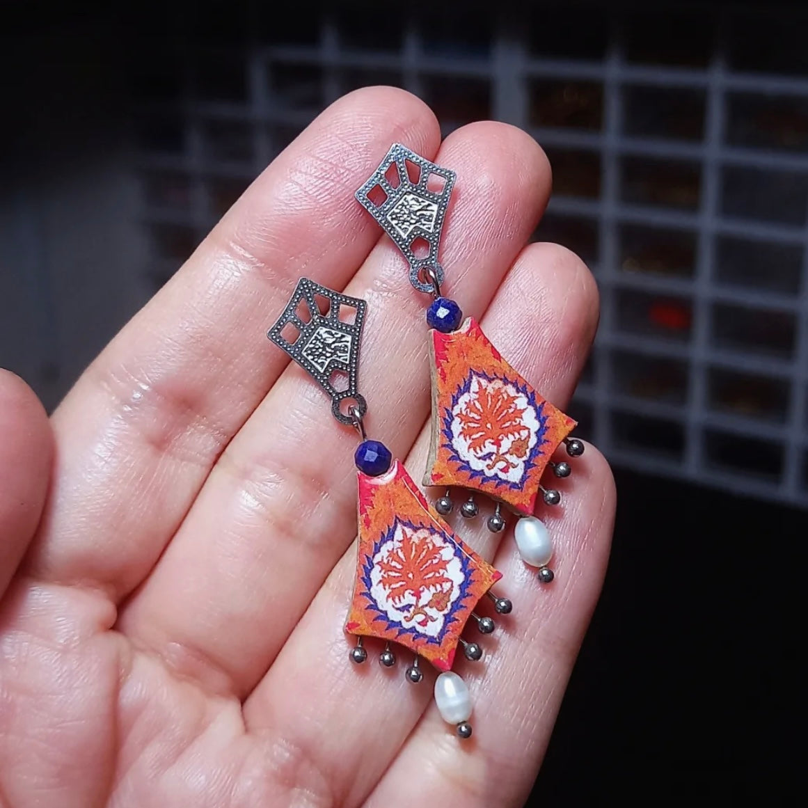 Persian Earrings In Red Design