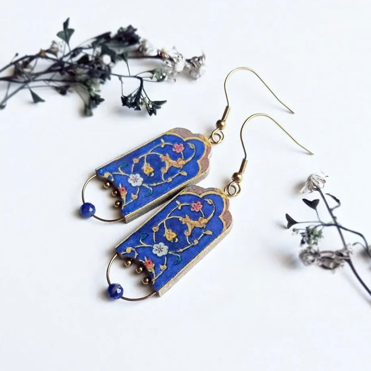 Persian Earrings-Handmade Earrings with Persian Pattern in Blue:Persian Jewelry -AFRA ART GALLERY