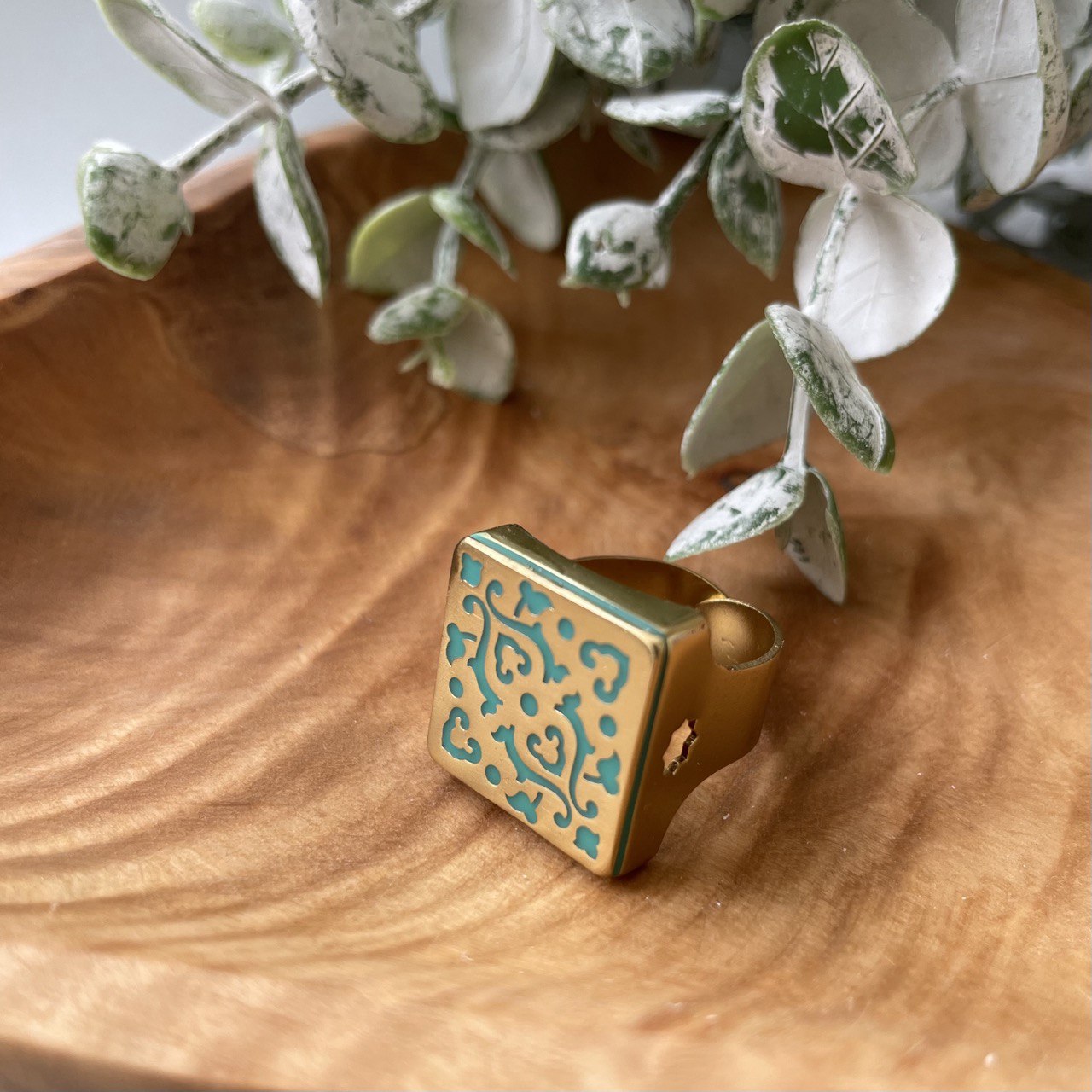Persian Rings-Handmade Brass Square Ring with Persian Pattern: Persian Jewelry-AFRA ART GALLERY