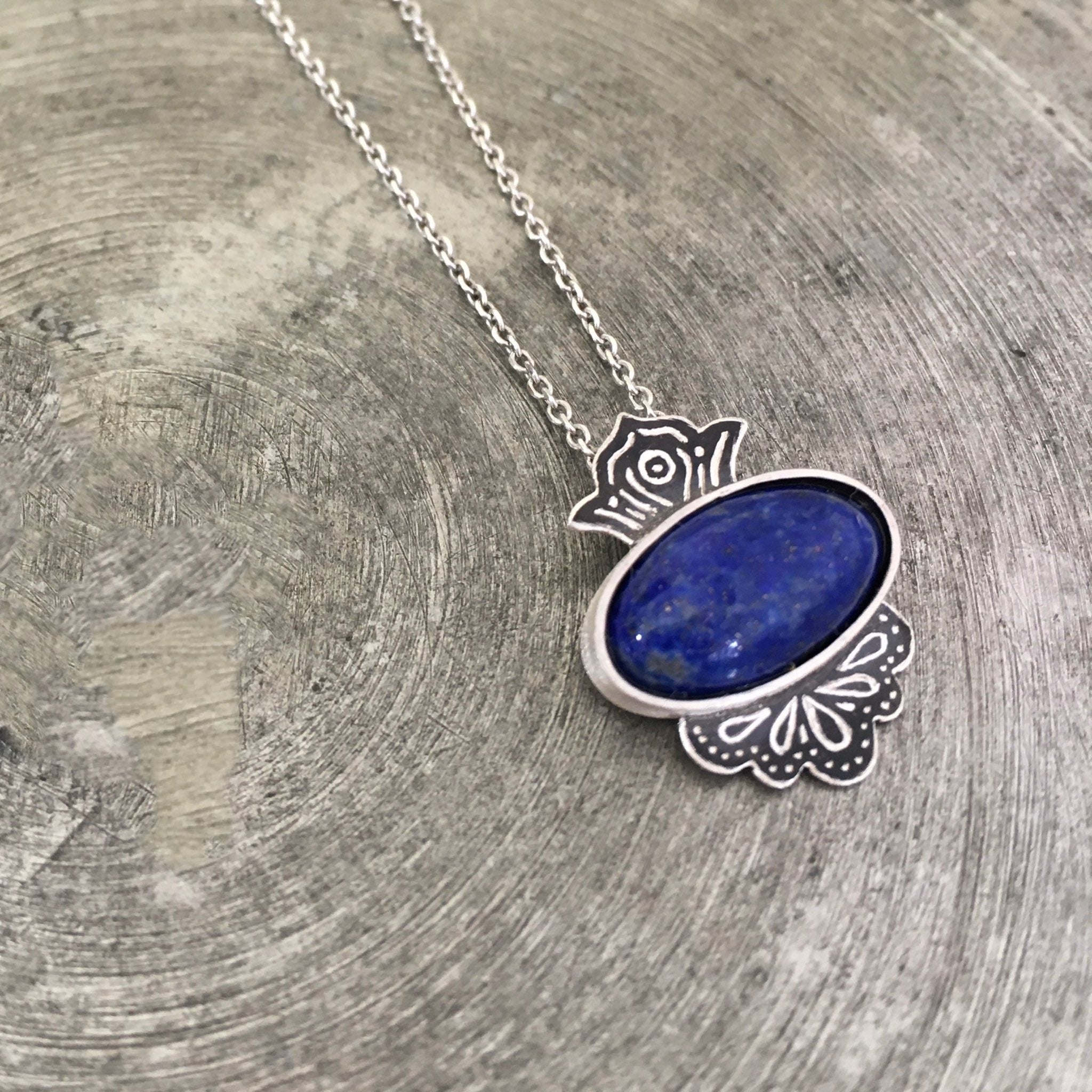 Persian Turquoise Jewelry-Handmade Silver Necklace with Persian Pattern and Lazuli: Persian Jewelry-AFRA ART GALLERY