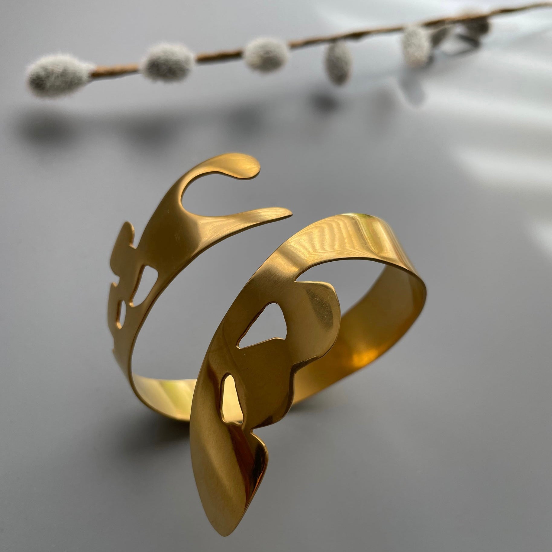 Persian Bracelets-Gold Plated Brass Typography Bracelet: Persian Jewelry-AFRA ART GALLERY