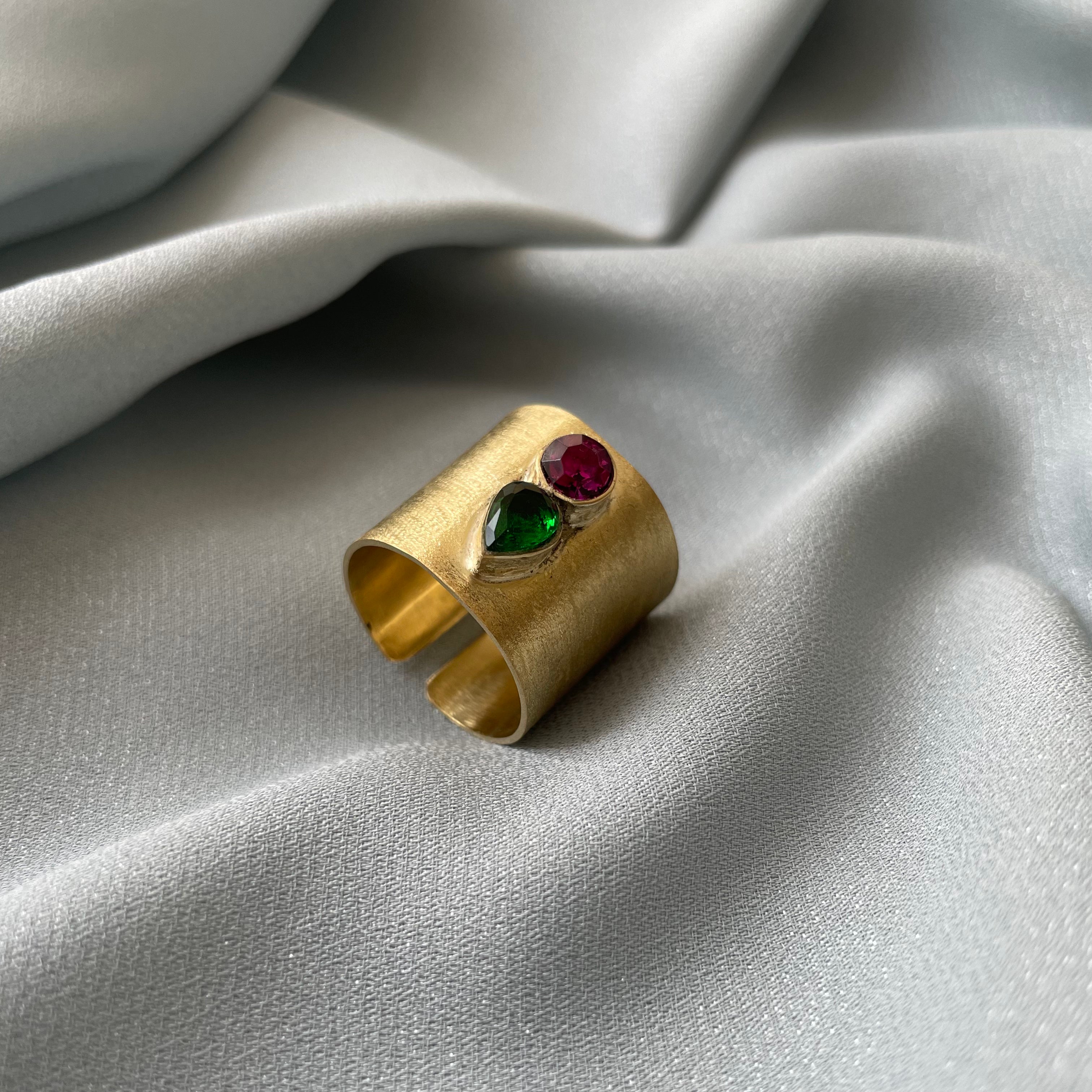 Persian Rings-Brass Handmade Ring with Colorful Crystal: Persian Jewelry-AFRA ART GALLERY