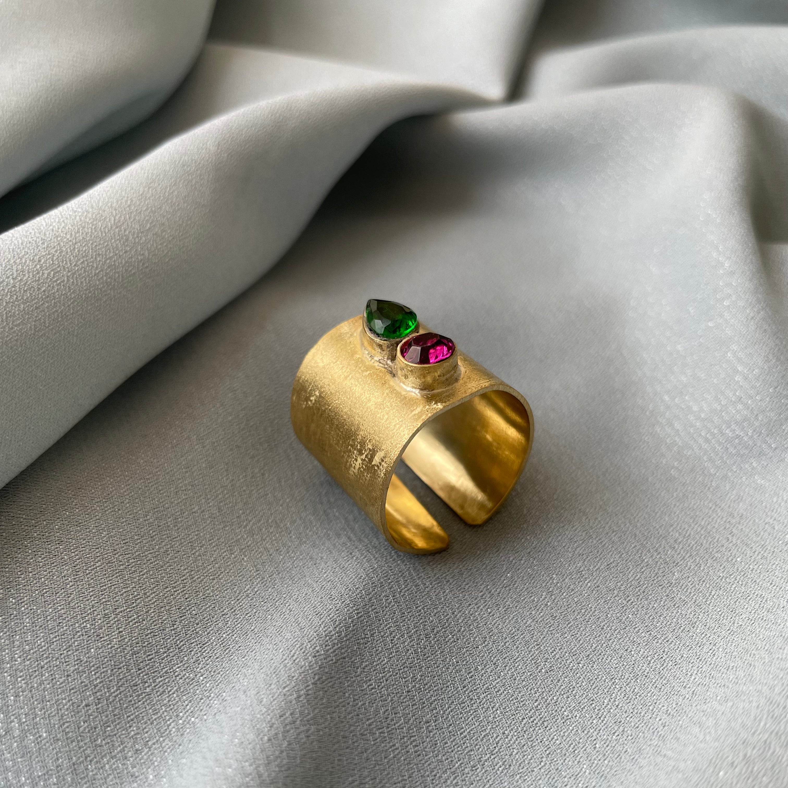 Persian Rings-Brass Handmade Ring with Colorful Crystal: Persian Jewelry-AFRA ART GALLERY