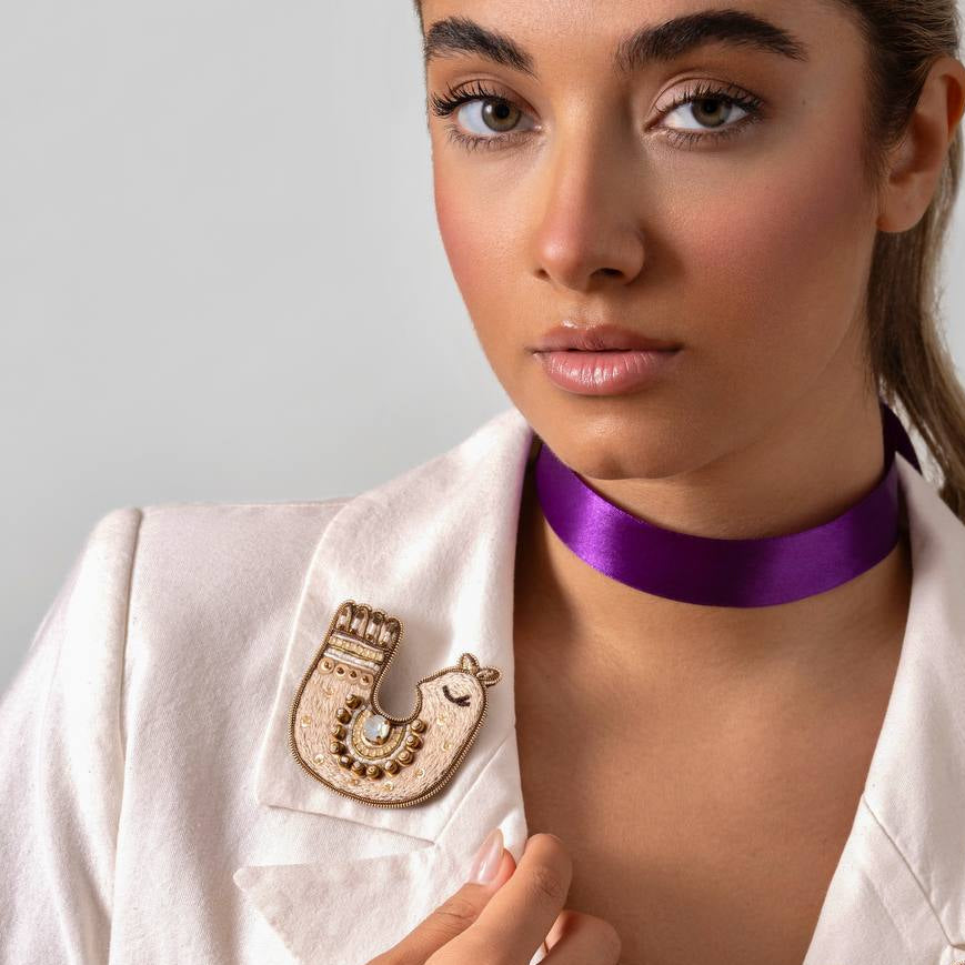 Golden Bird Embroidered Brooch - AFRA ART GALLERY