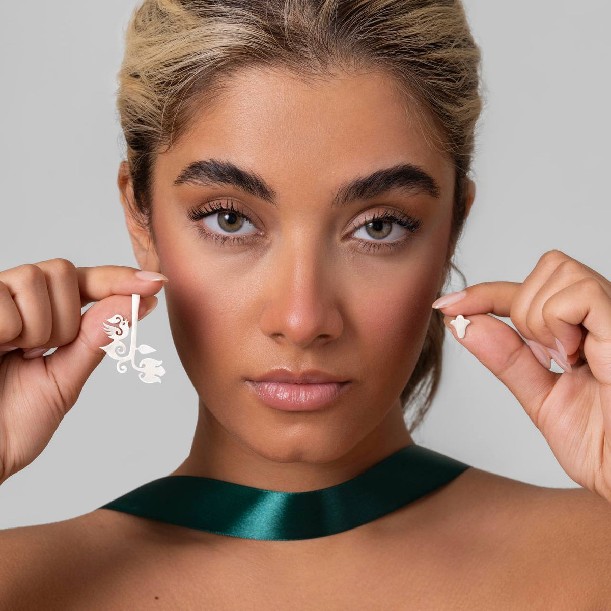 Handmade Asymmetrical Silver Earrings with Gol_O_Morgh - AFRA ART GALLERY