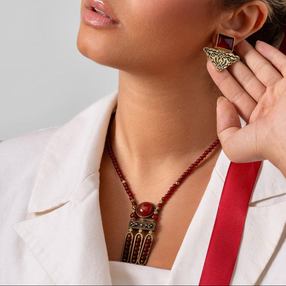 Traditional Necklace with Green and Red Agate - AFRA ART GALLERY