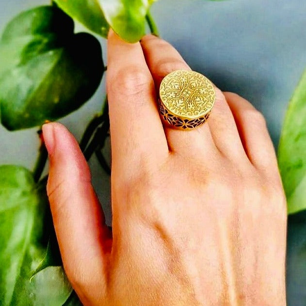 Persian Men's Jewelry-Brass Signet Ring with Persian Pattern: Persian Jewelry-AFRA ART GALLERY
