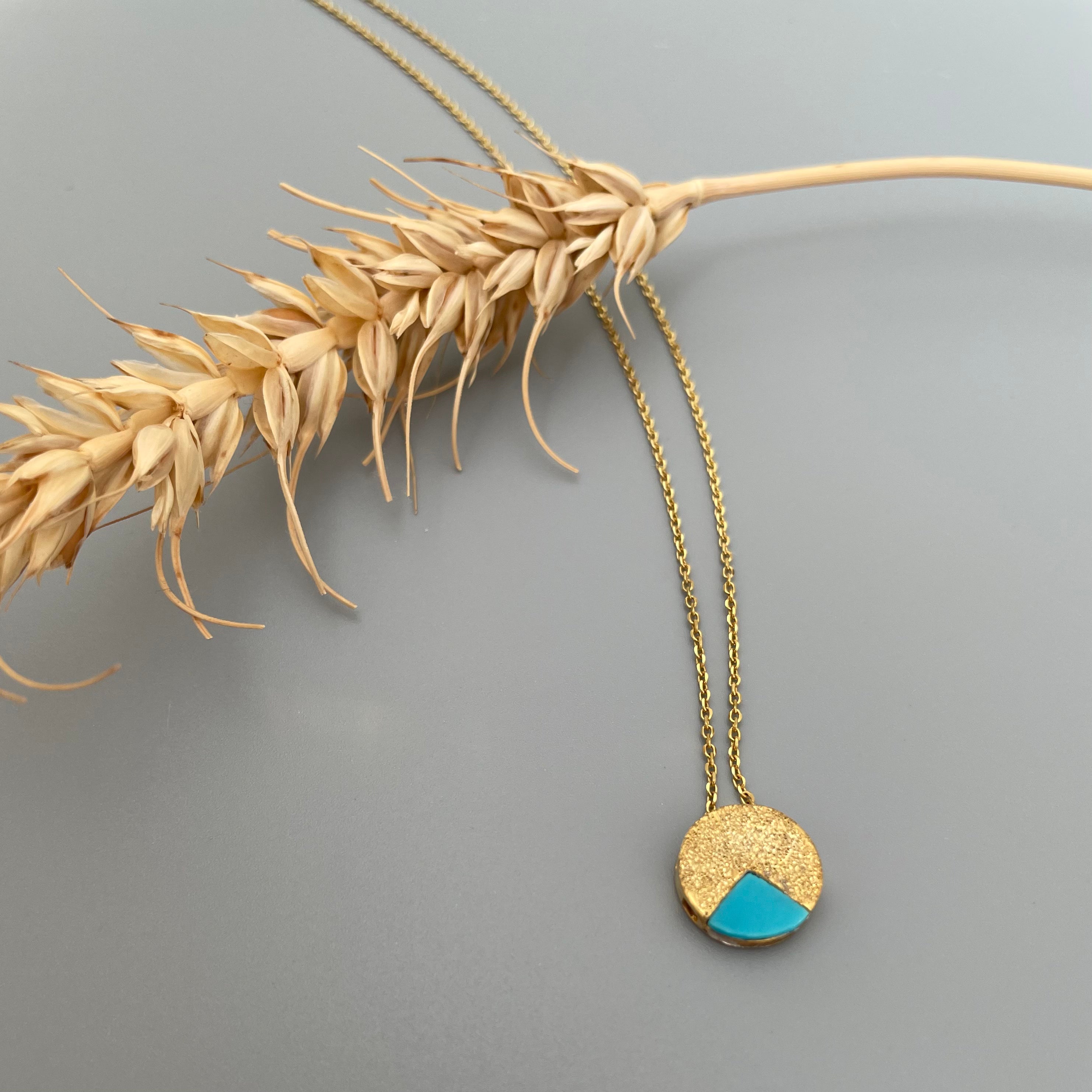 Persian Necklaces-Handmade Gold Plated Silver Necklace with Turquoises: Persian jewelry-AFRA ART GALLERY