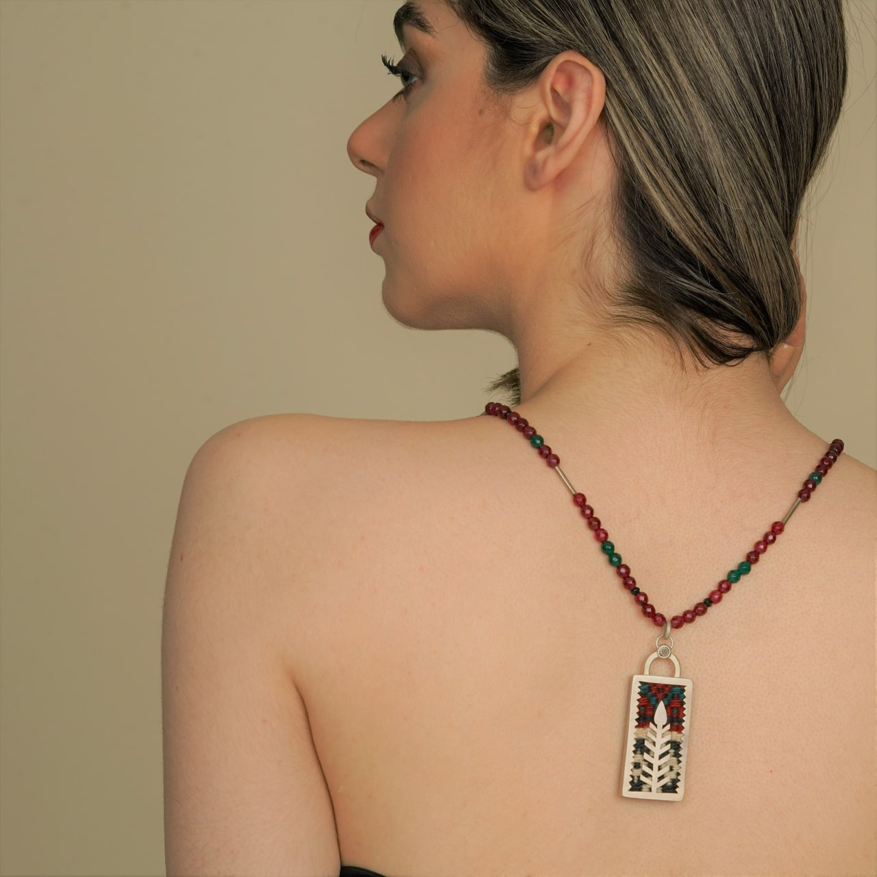 Persian Necklaces Handmade Colorful Silver Necklace Embellished with Kilim:Persian Jewelry-A ART GALLERY
