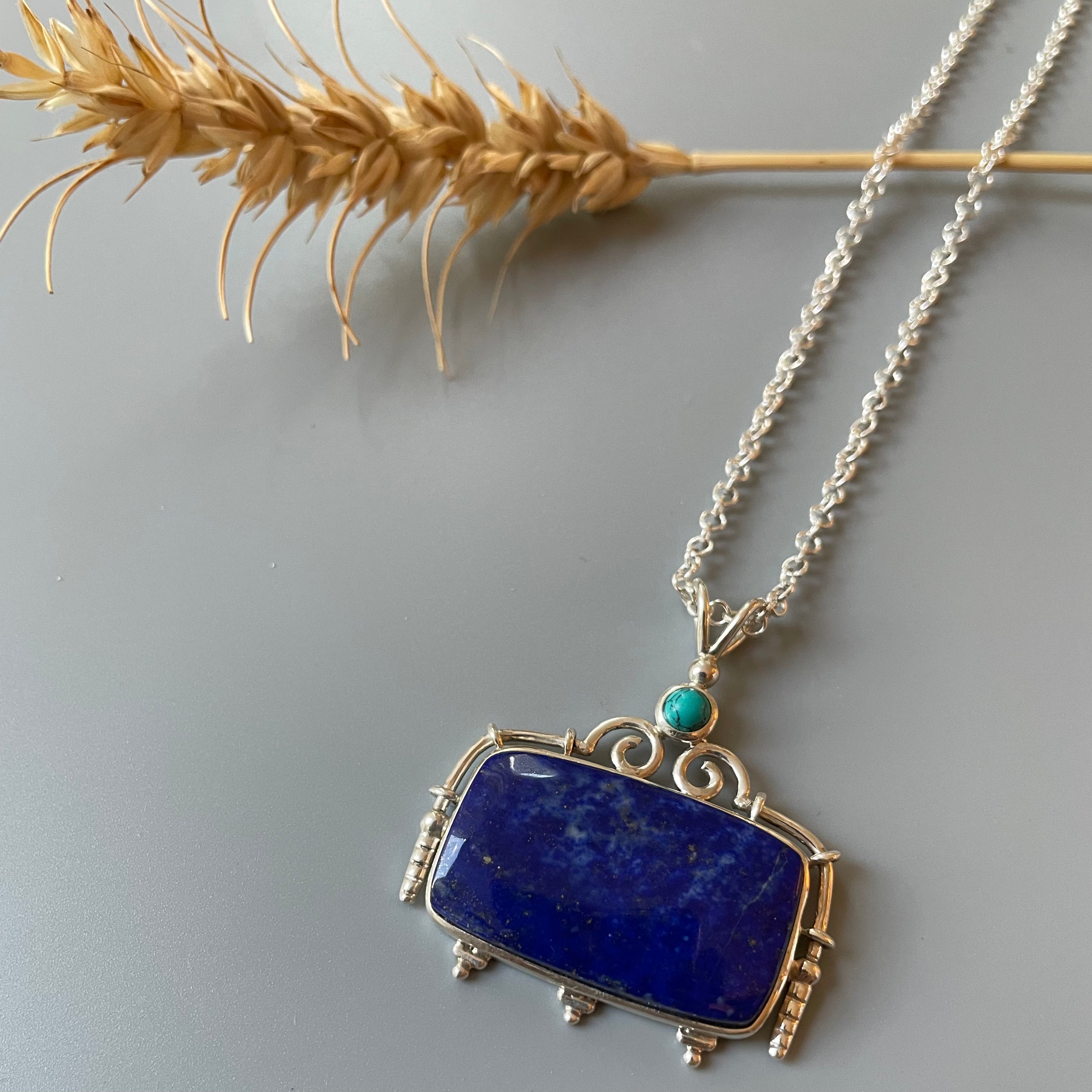 Persian Necklaces-Handmade Silver Necklace with Nathral lazuli and Turqouise: Persian jewelry-AFRA ART GALLERY