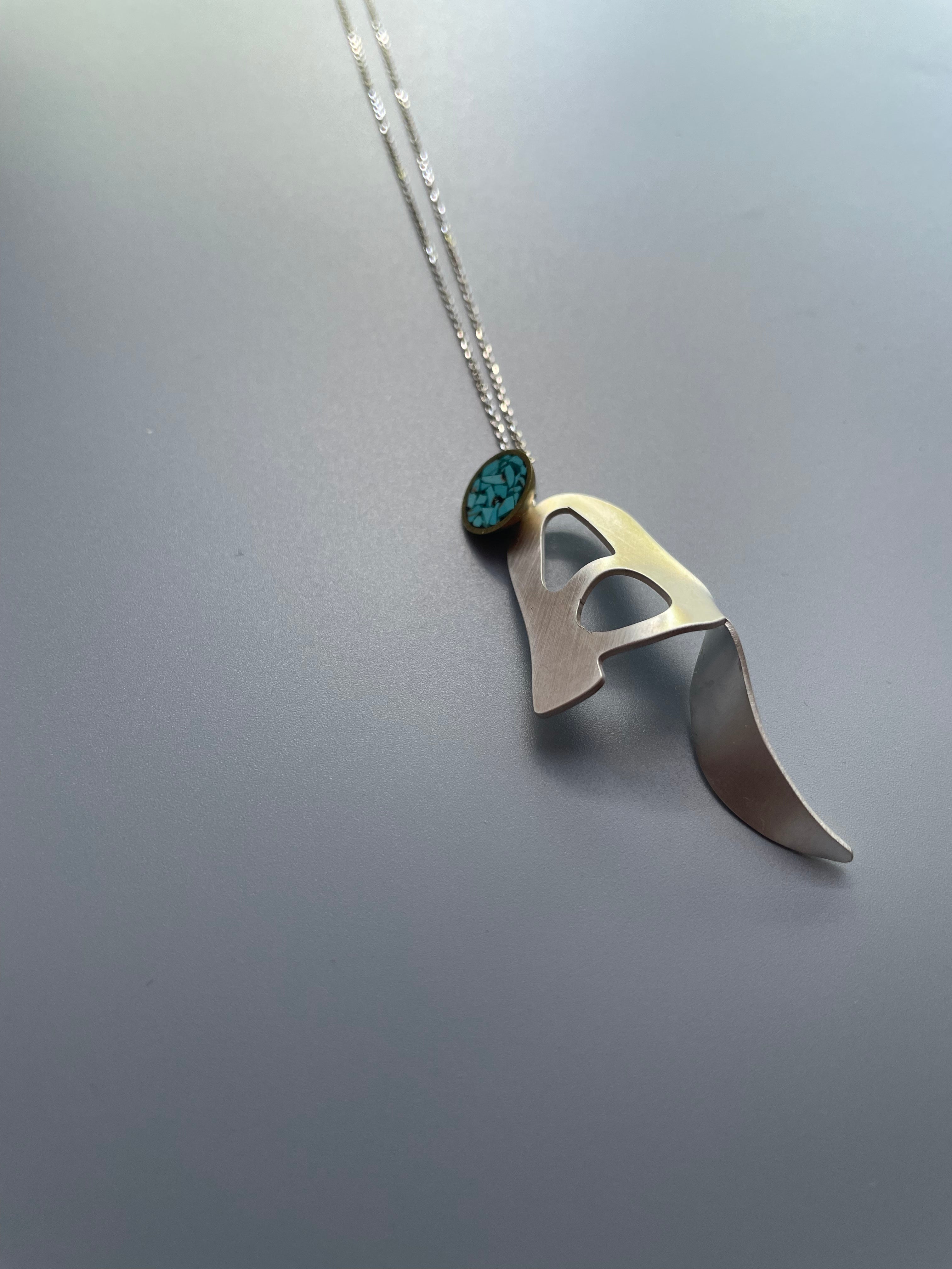 Persian Turquoise Jewelry-Farsi Alphabet Necklace with Turquoise Inlaying: Persian Jewelry-AFRA ART GALLERY