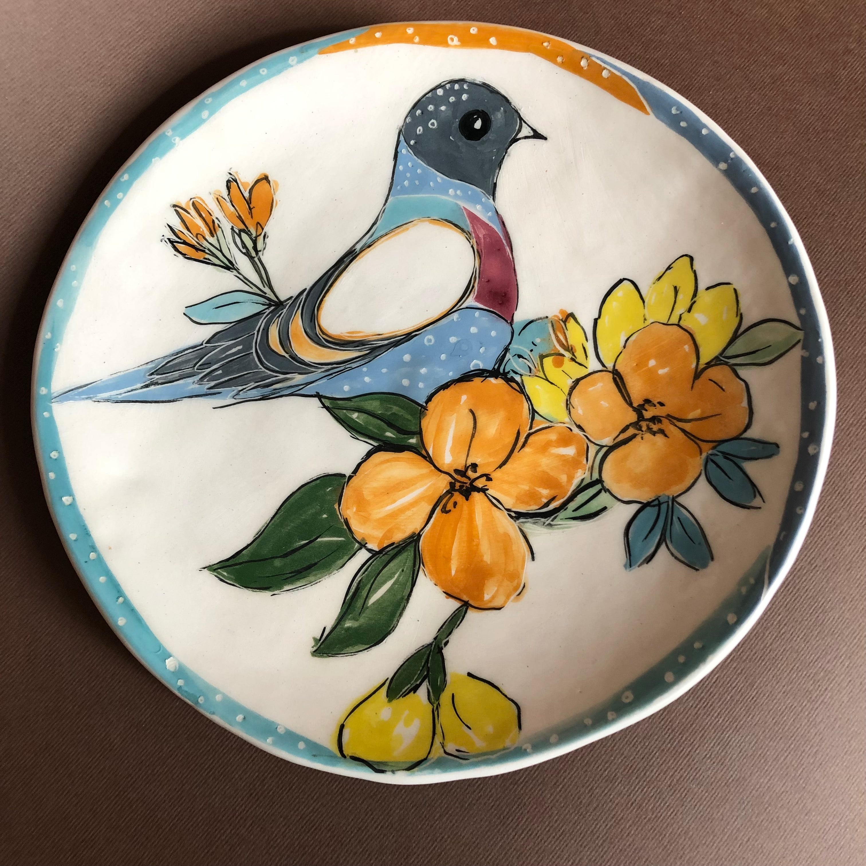 Flower and Birds Wall Decorative Hand painted  Ceramic Wall Plate