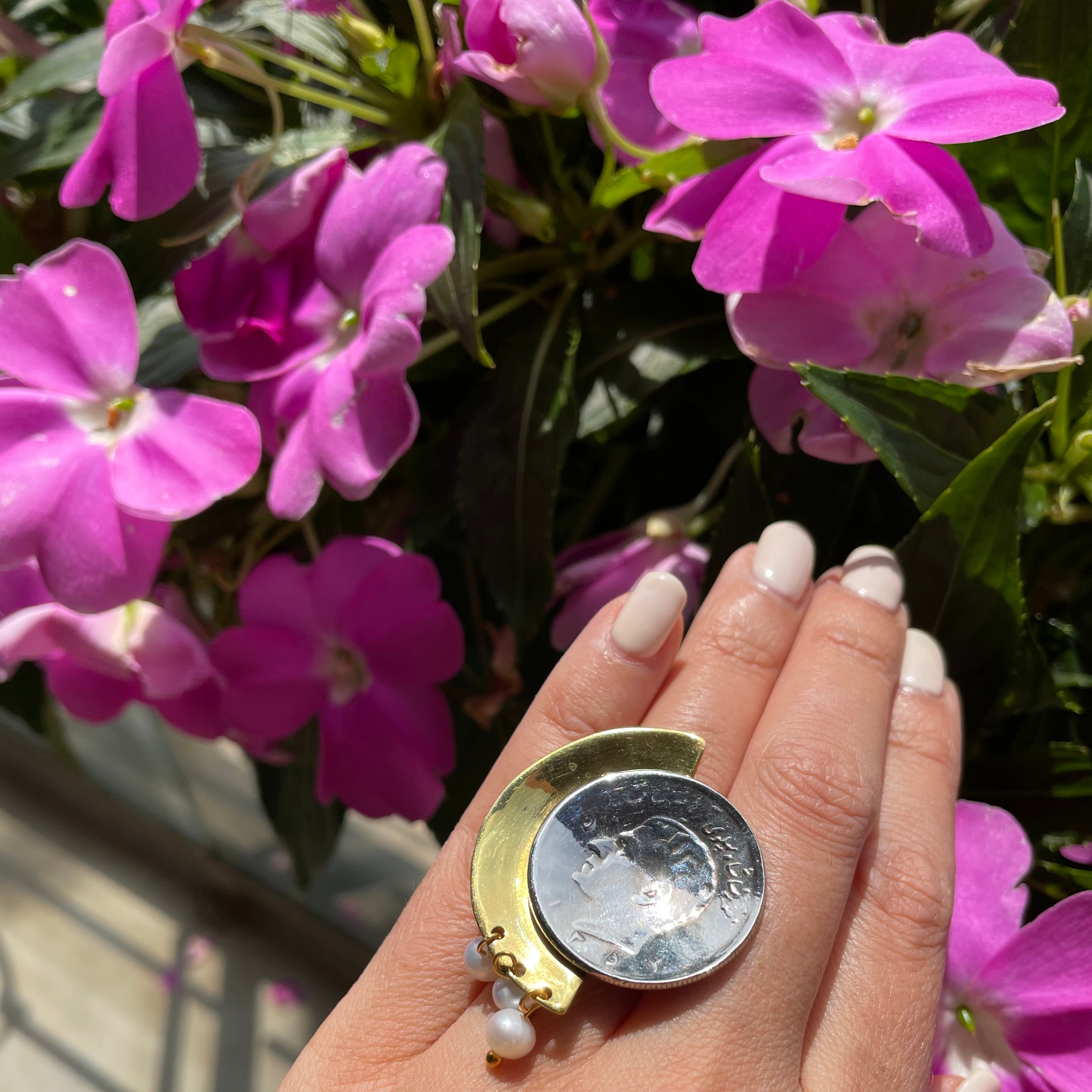 Persian Rings-Handmade Brass Ring with Persian Coin: Persian Jewelry-AFRA ART GALLERY