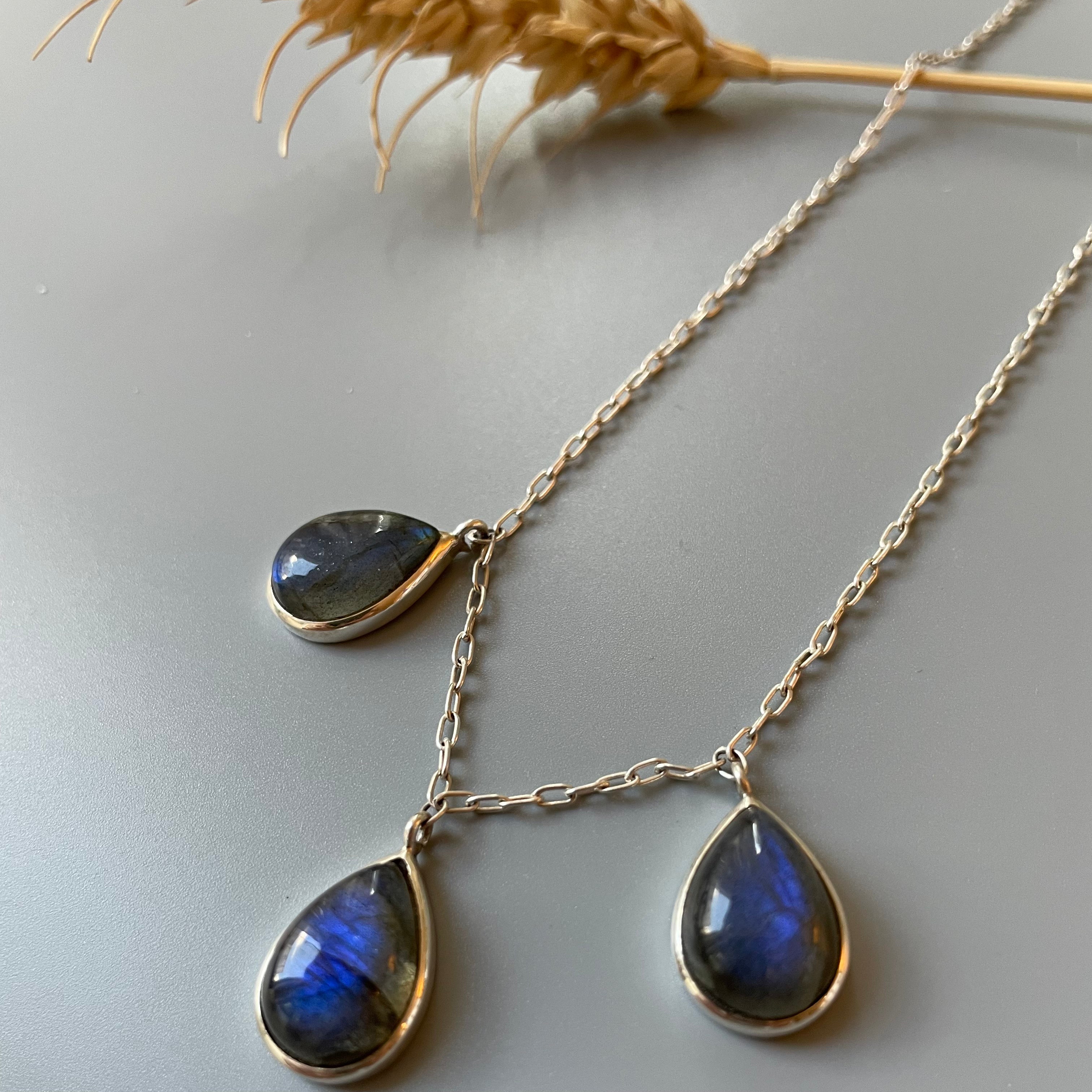 Persian Necklaces-Handmade Silver Necklace with Teardrop Labradorite: Persian jewelry-AFRA ART GALLERY
