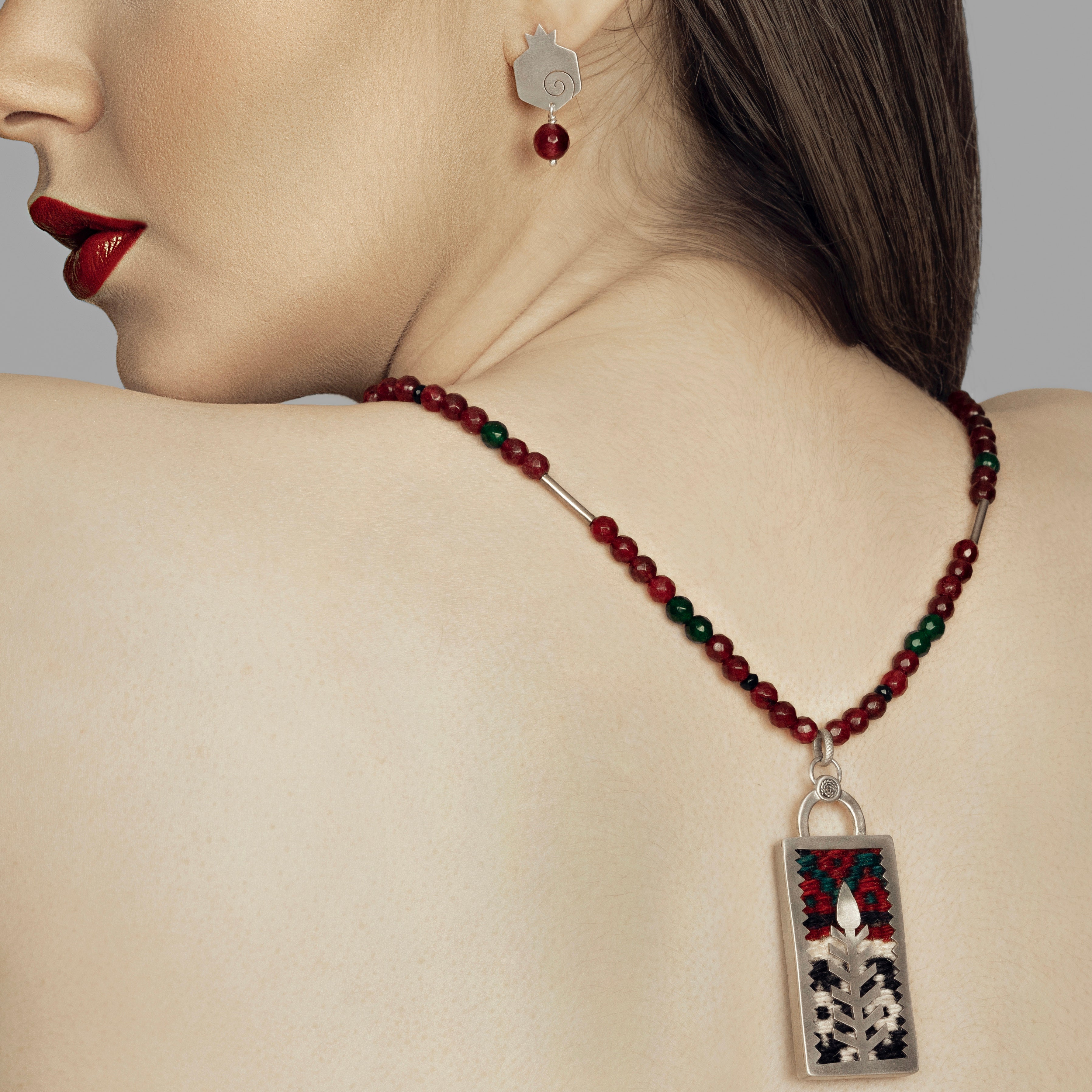 Persian Necklaces Handmade Colorful Silver Necklace Embellished with Kilim:Persian Jewelry-A ART GALLERY