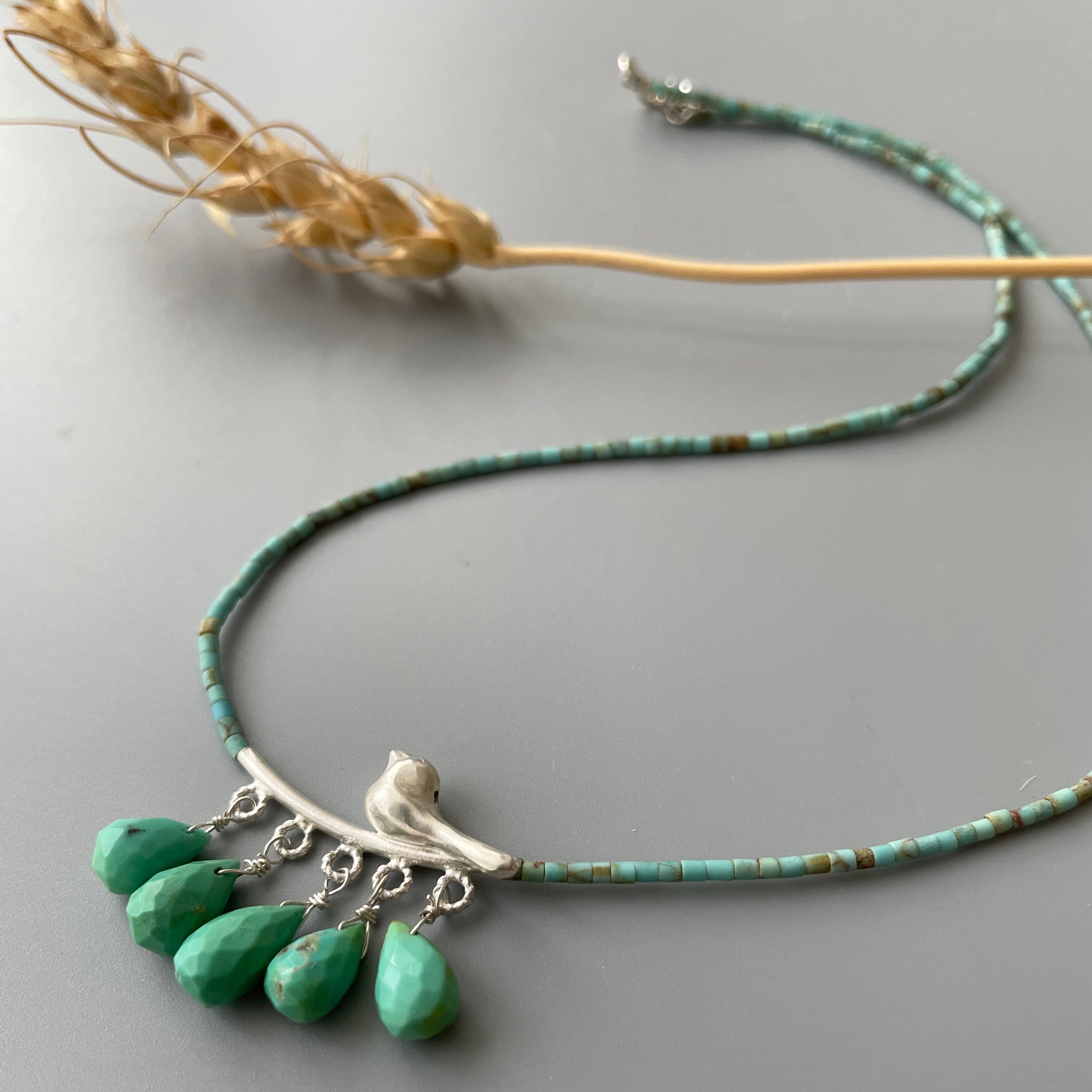 Persian Turquoise Jewelry-Handmade Silver Necklace with Birds and Turquoises: Persian Jewelry-AFRA ART GALLERY