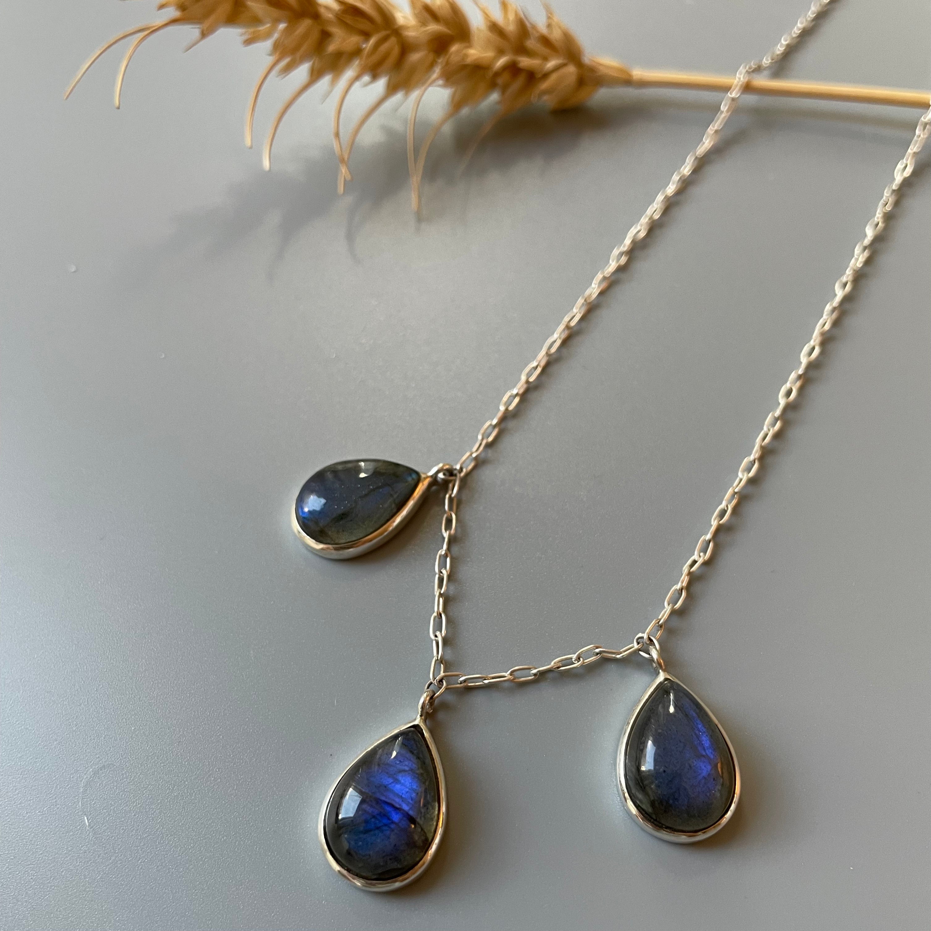 Persian Necklaces-Handmade Silver Necklace with Teardrop Labradorite: Persian jewelry-AFRA ART GALLERY