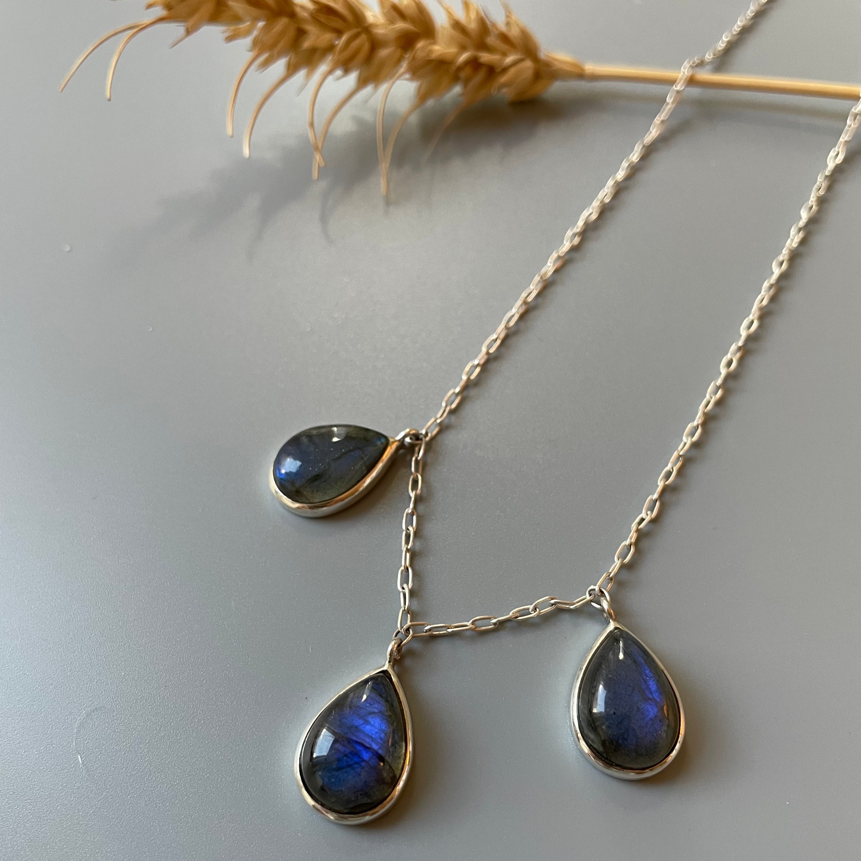 Persian Necklace Handmade Silver Necklace with Teardrop Labradorite: Persian Jewelry-AFRA ART GALLERY