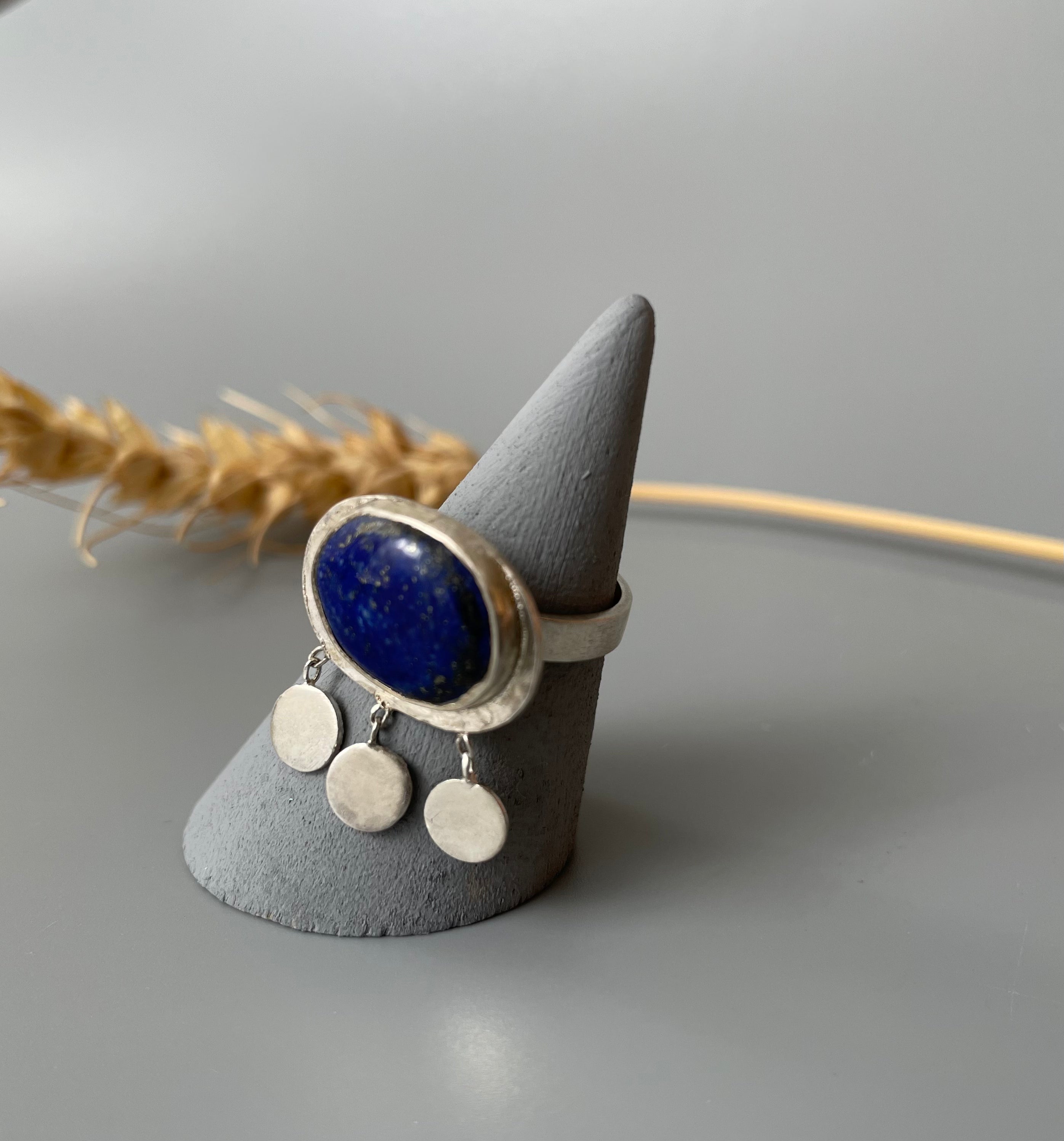 Persian Rings-Handmade Silver Ring with Lazuli and Charm: Persian Jewelry-AFRA ART GALLERY