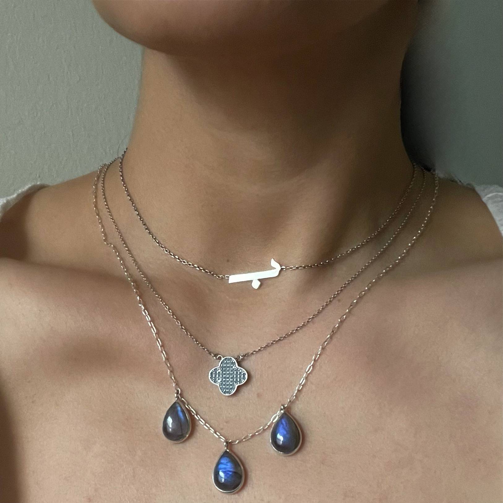 Persian Necklaces-Handmade Silver Necklace with Teardrop Labradorite: Persian jewelry-AFRA ART GALLERY