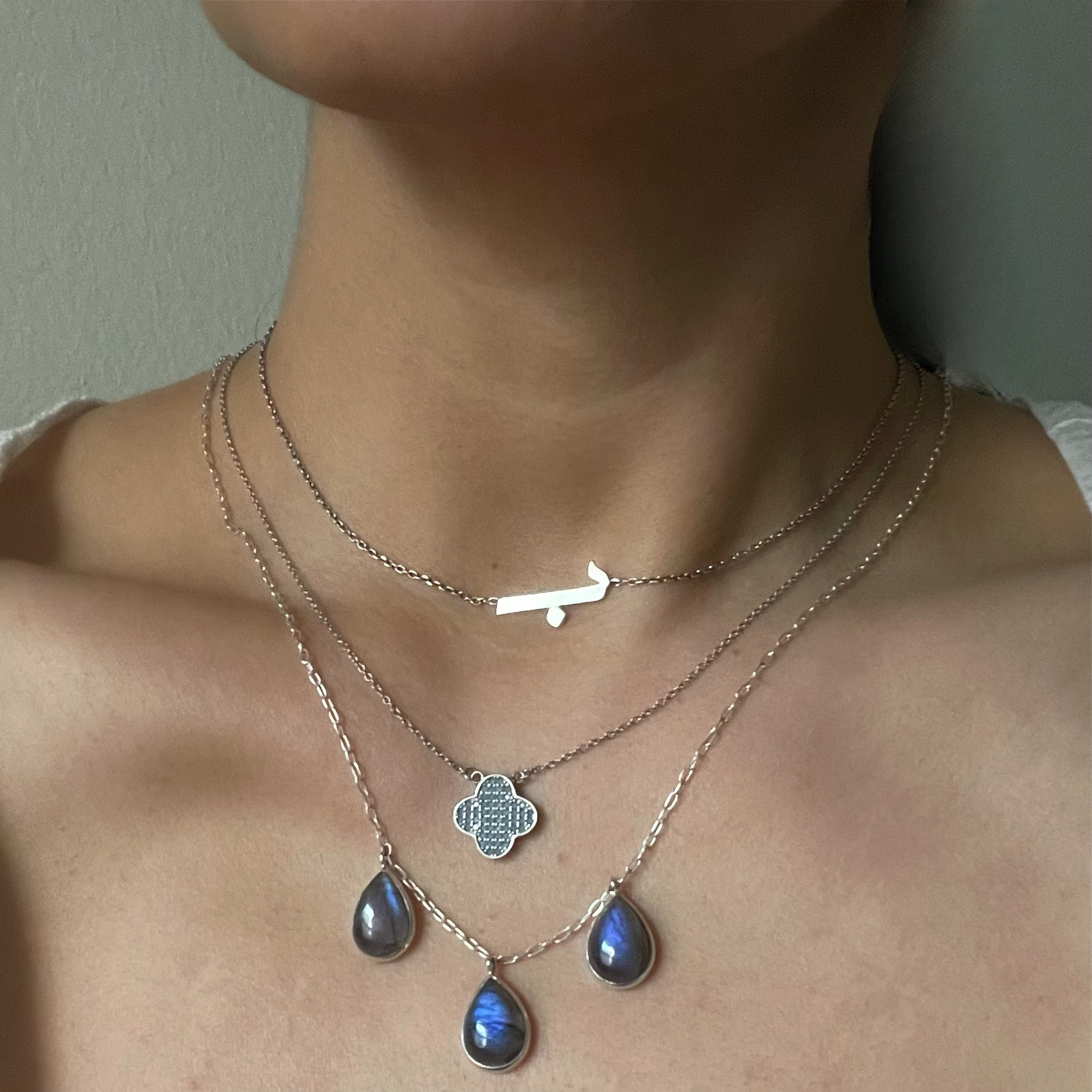 Persian Necklace Handmade Silver Necklace with Teardrop Labradorite: Persian Jewelry-AFRA ART GALLERY