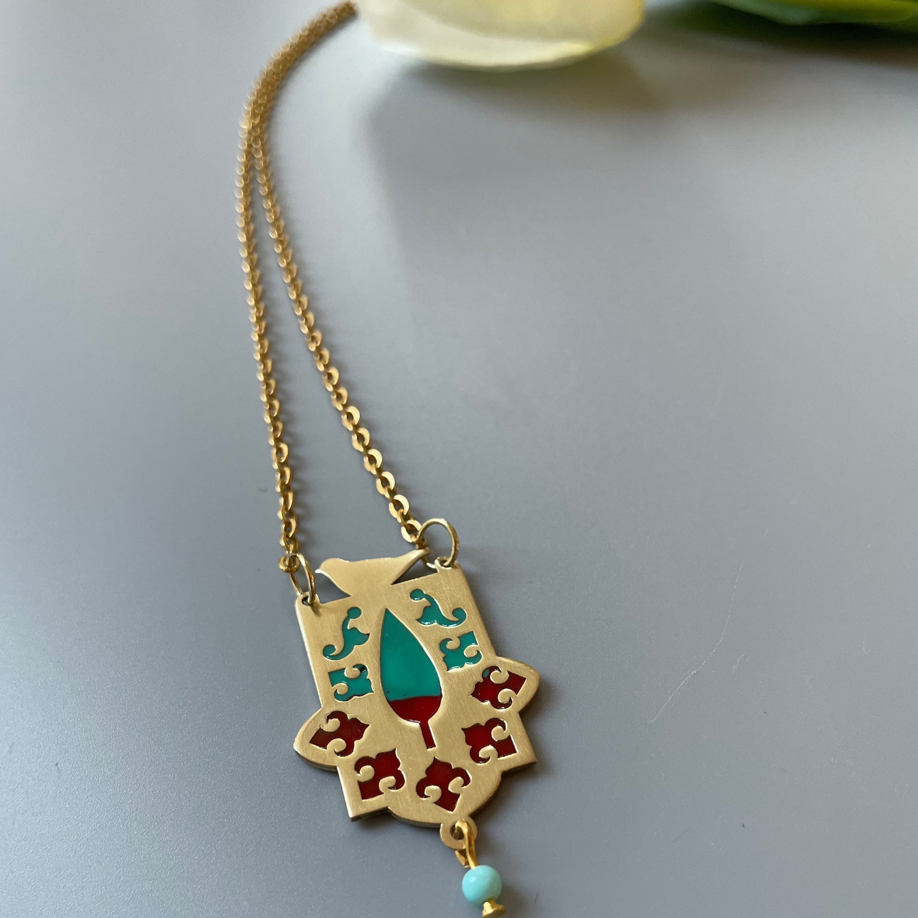 Persian Necklaces-Persian Necklace with Bird and Flowers: Persian jewelry-AFRA ART GALLERY